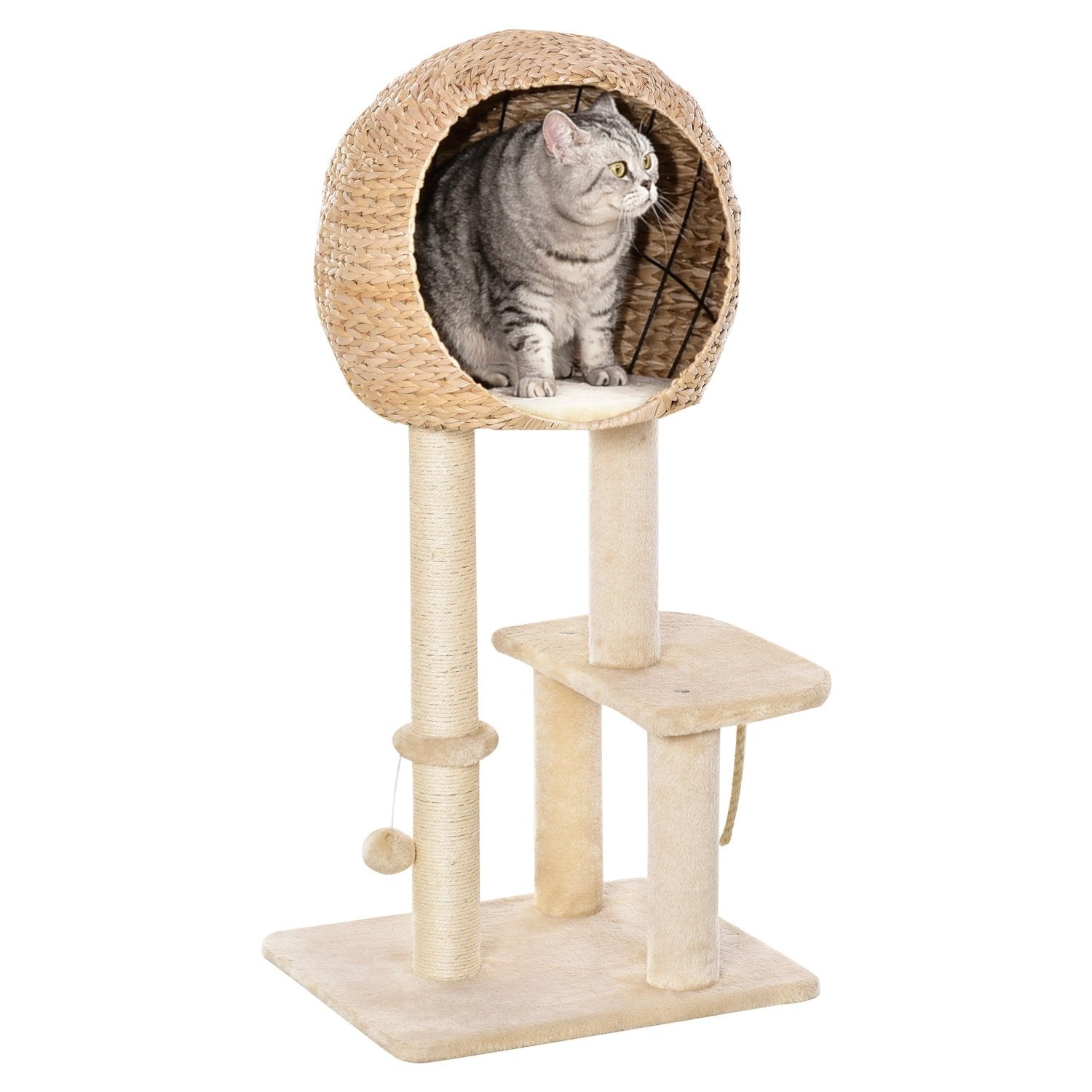 Cat Tree Skrapstolpe Kattungemöbler Med Cat Cave Ball Leksak Sisal Mjuk Plysch Beige Höjd 100Cm