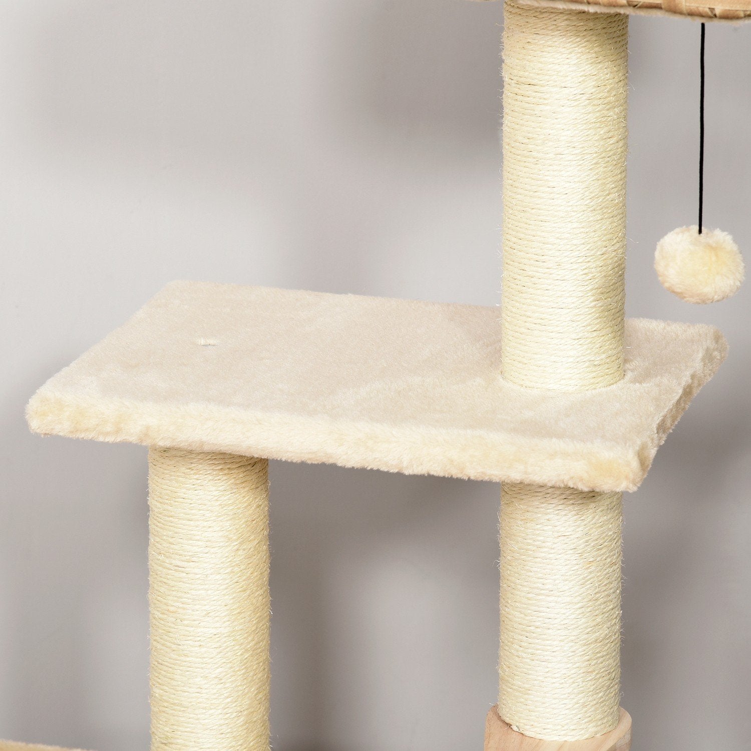 Rattan Cat Tree Skrapstolpe Med Cat Cave, Ball Toy, Sisal & Mjuk Plysch, 108Cm, Brun+Beige