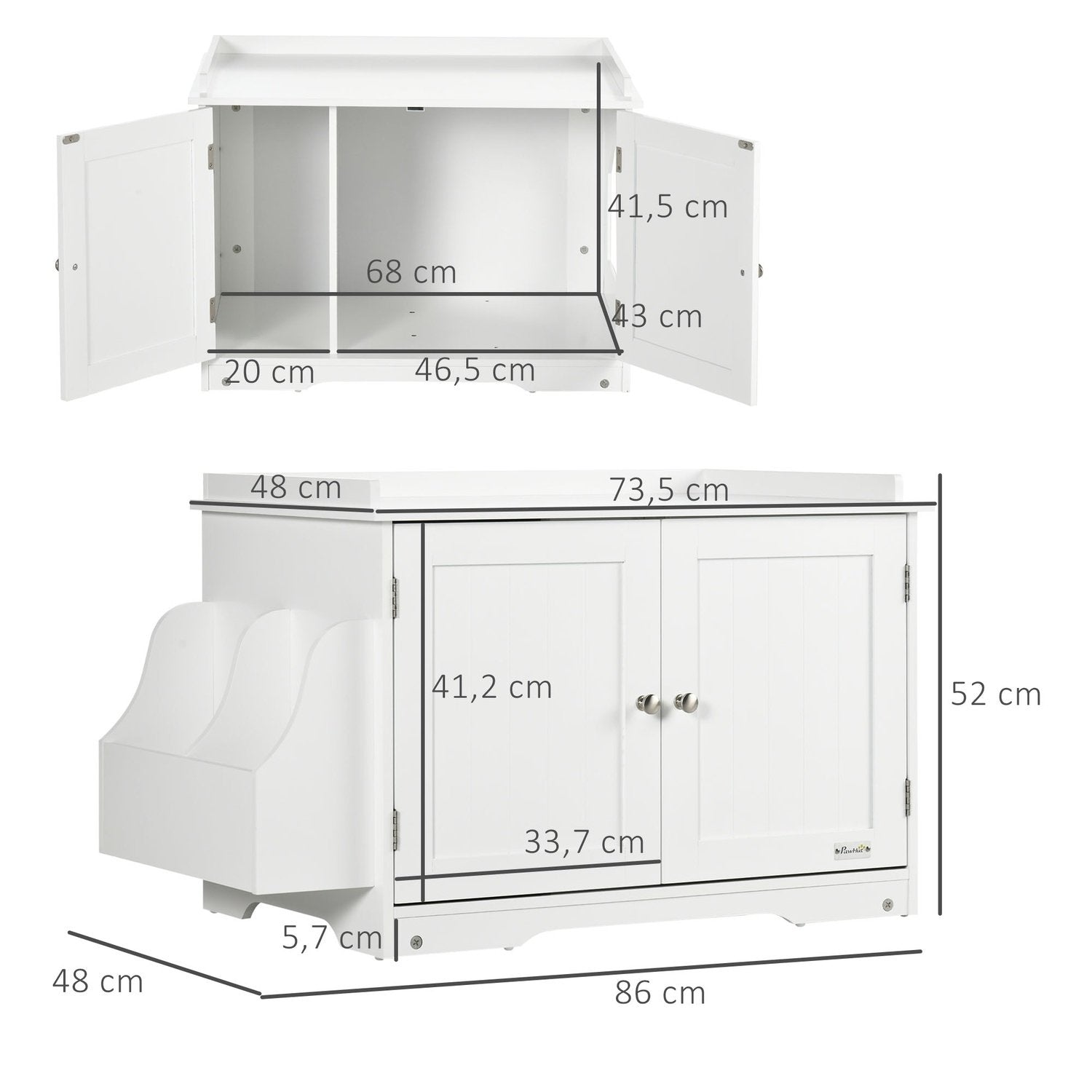 Kattskåp Ströbricka Justerbar Avdelare Magnetiska Dörrar Vit 86X48X52Cm