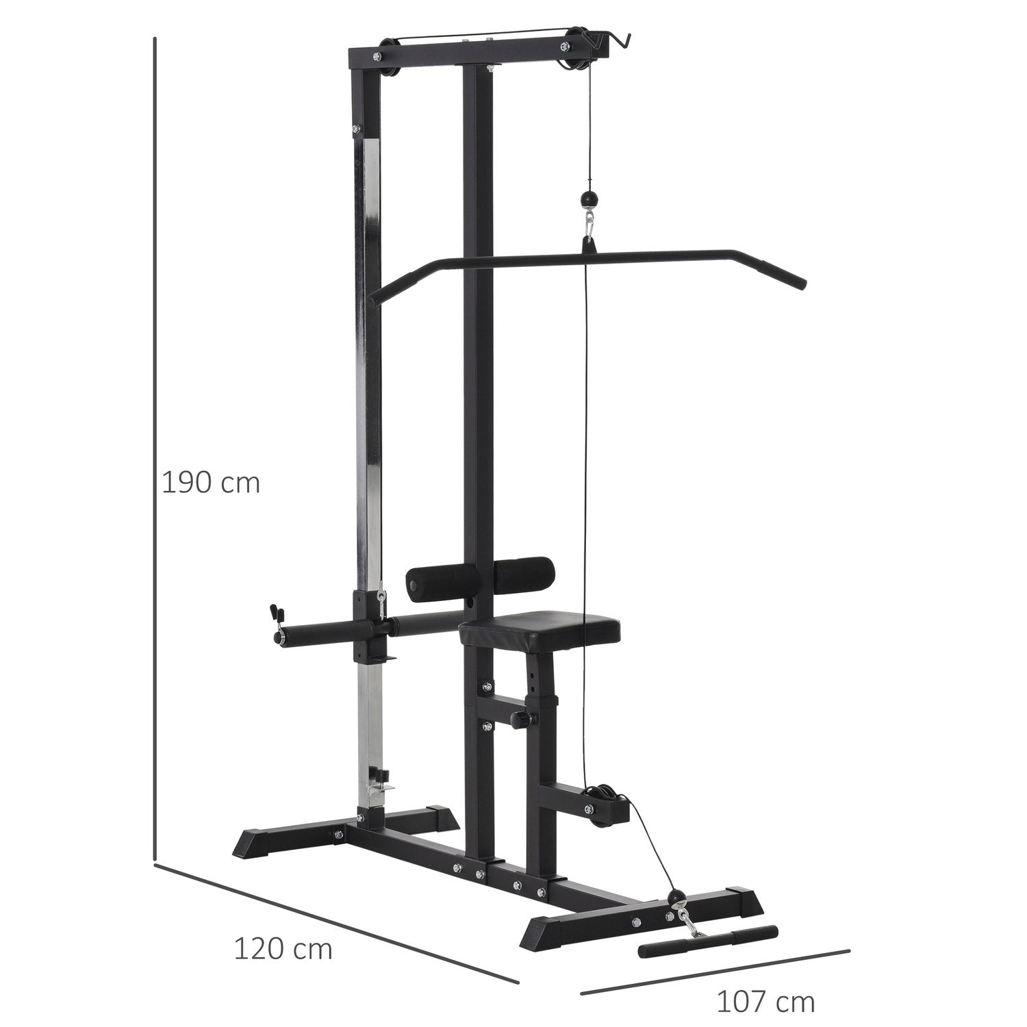 Multifunktionell Träningsstation Med Justerbar Sits Och Remskiva, Stål, Svart, 107X120X190Cm