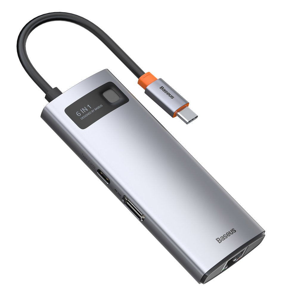 Multifunktionell 6-i-1 USB HUB USB-C PD HDMI 3x USB 3.2 RJ45 Grå