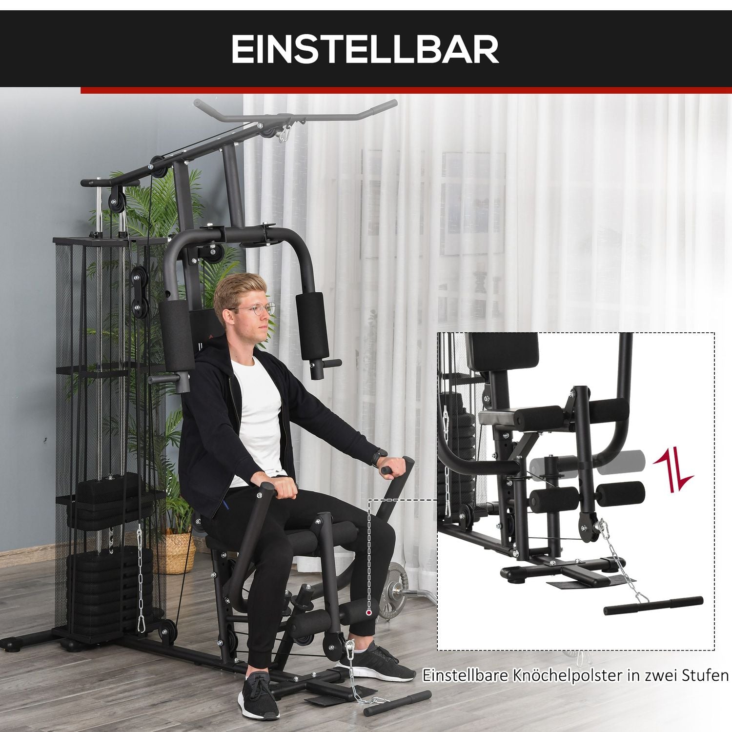 Multigym Fitness Station med Vikter & Leg Curl, Svart
