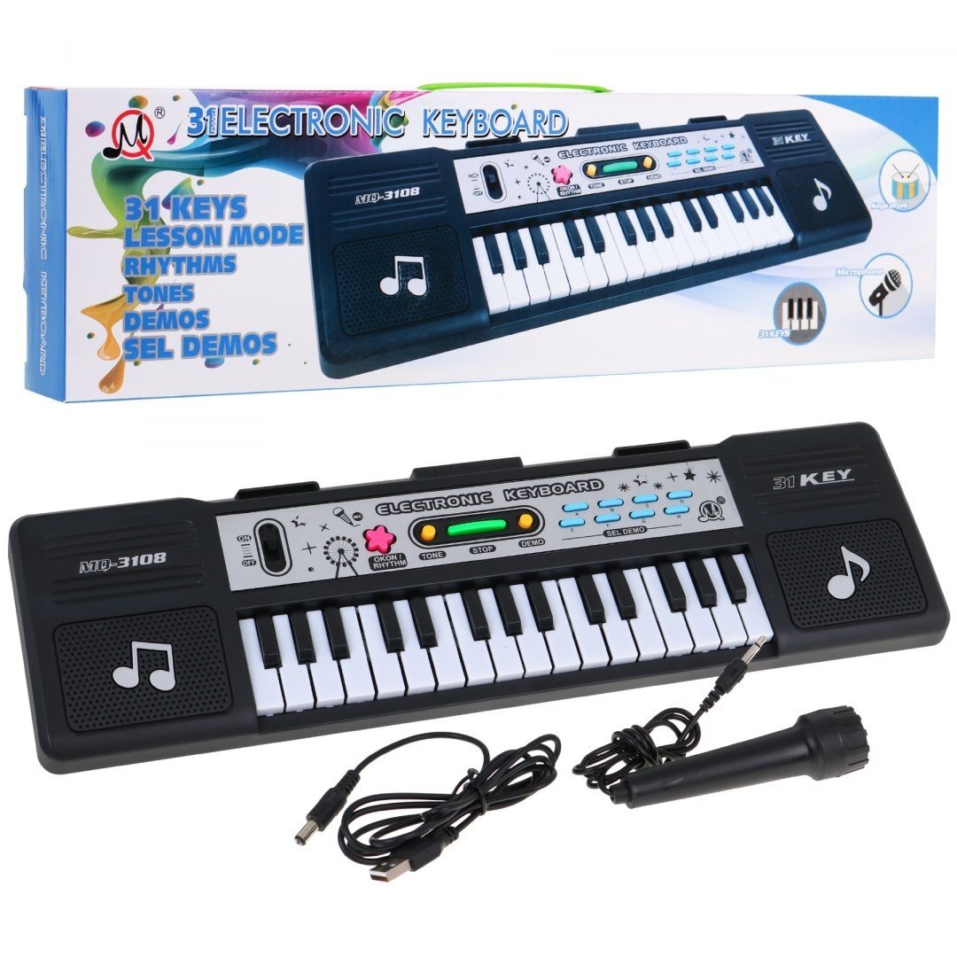 Musikalisk Toy Keyboard med mikrofon för barn, USB-ström, 8 rytmer