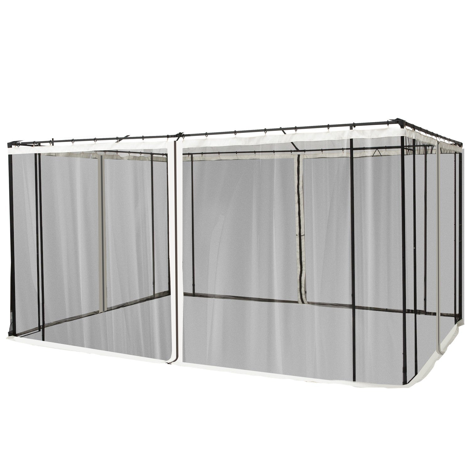 Myggnät för 3x4 Gazebo, 4 paneler, dragkedja, svart nylon