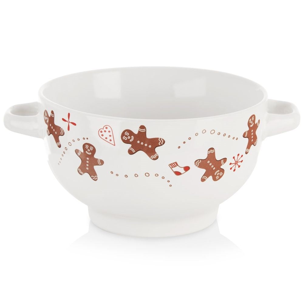 Mysig keramisk skål med handtag och pepparkaksmotiv