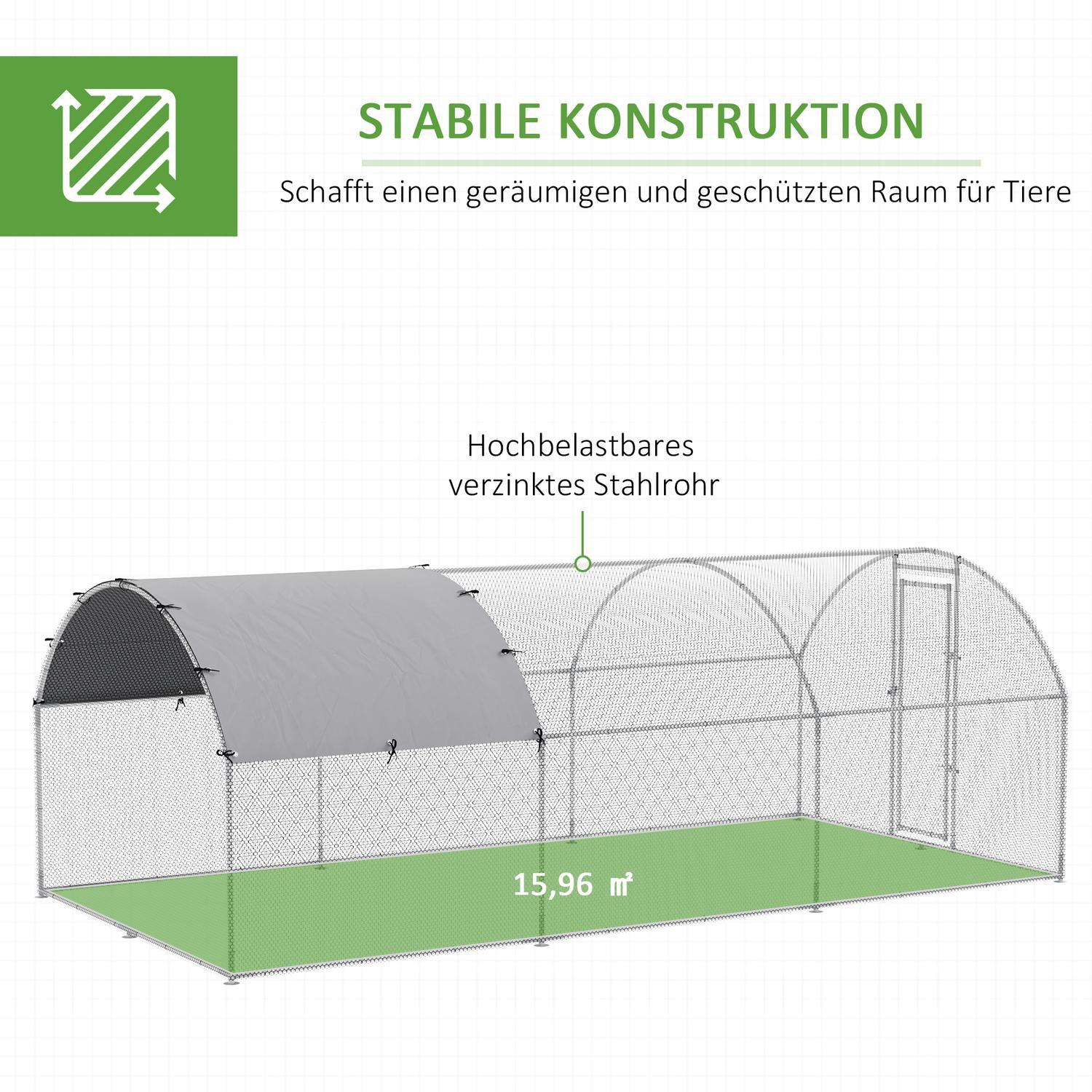 Hönshus Xxl Utomhusfjäderfähus För 12-18 Kycklingar, Med Skärmtak & Lås, Zink/Stål, 280X570X197Cm