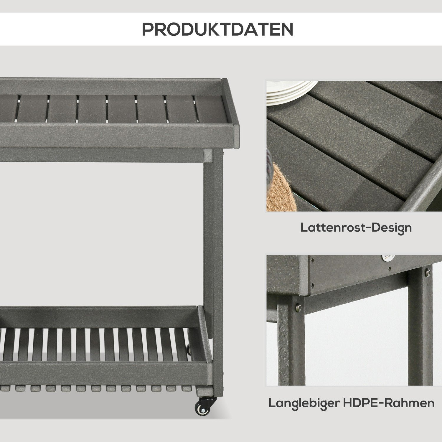 Serveringsvagn Grillvagn Med Handdukshängare, Trädgårdsvagn Med 2 Hyllor, Multifunktionsbord Utomhus, 87X50X80Cm