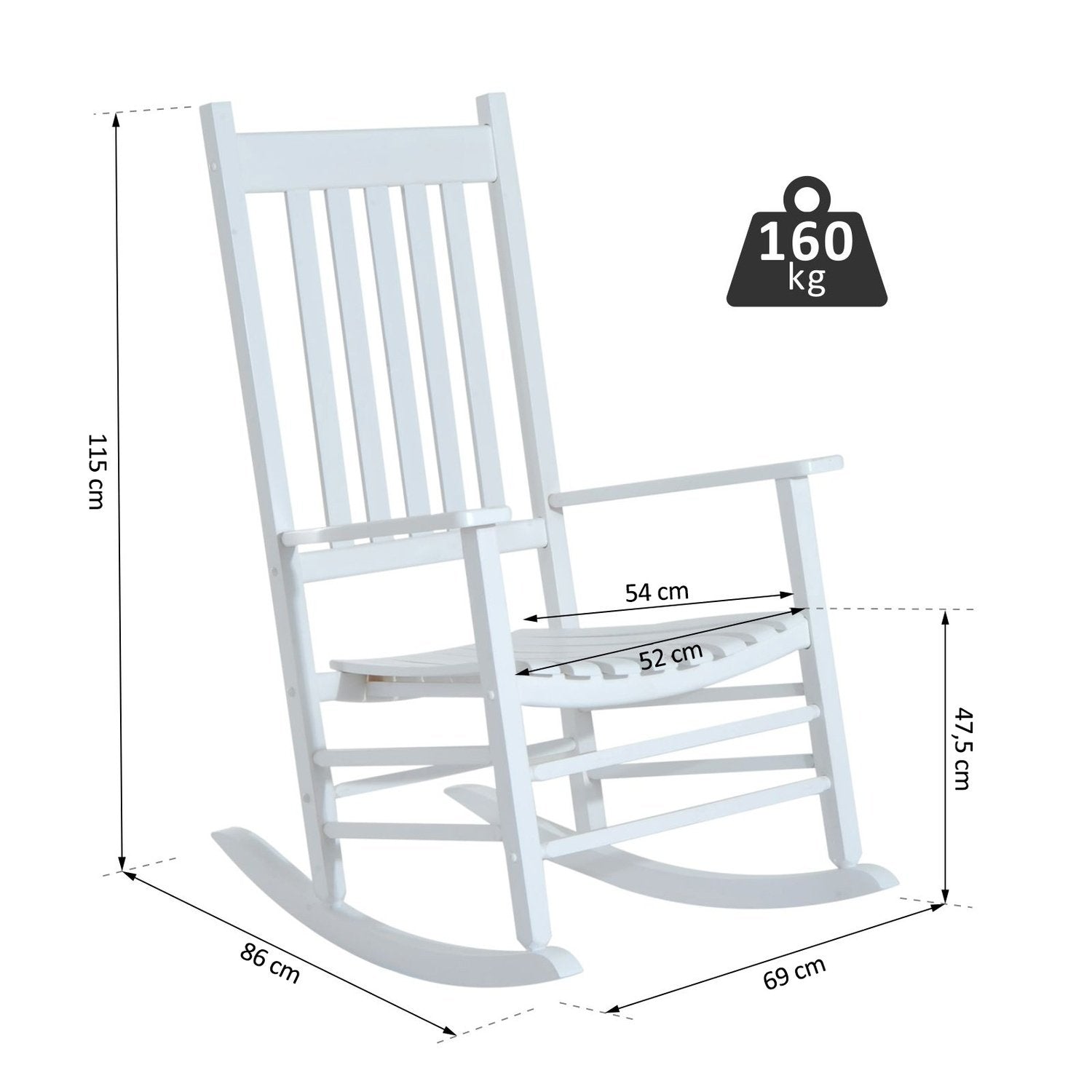 Gungstol I Trä Med Armstöd Gungstol Avslappningsstol Trädgårdsstol Vit 69 X 86 X 115 Cm