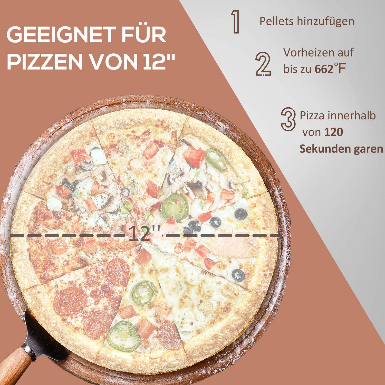 2-In-1 Pizzaugn, Vedeldad Ugn Med Pizzasten, Pizzaspade, Pizzaskal, Hopfällbar, Stål, Svart, Utomhusgrill