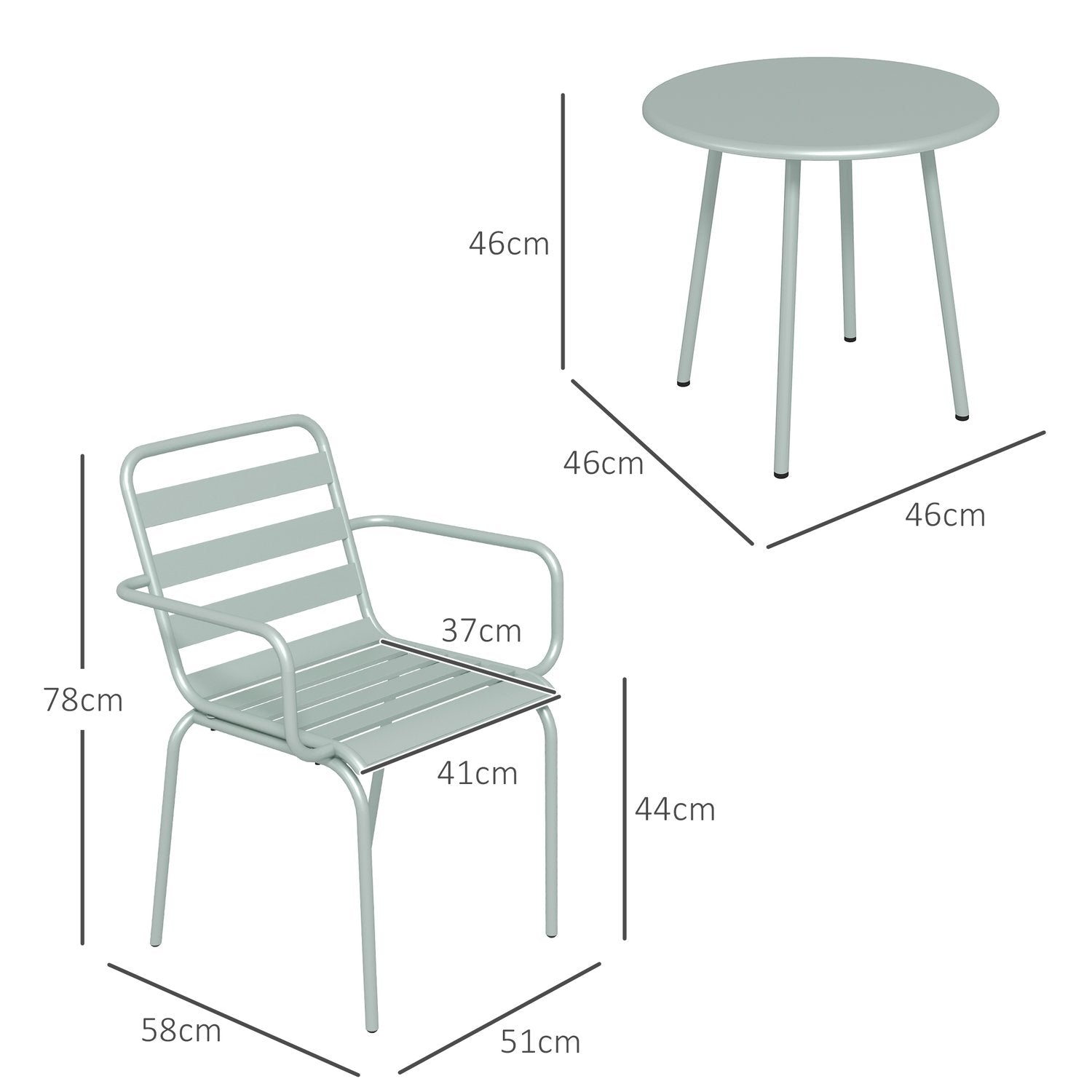 3 St. Bistroset Trädgårdsmöbelset Med 1 Soffbord, 2 Stapelbara Stolar, Balkongset, Sittgrupp För Balkong, Terrass, Stål, Grön