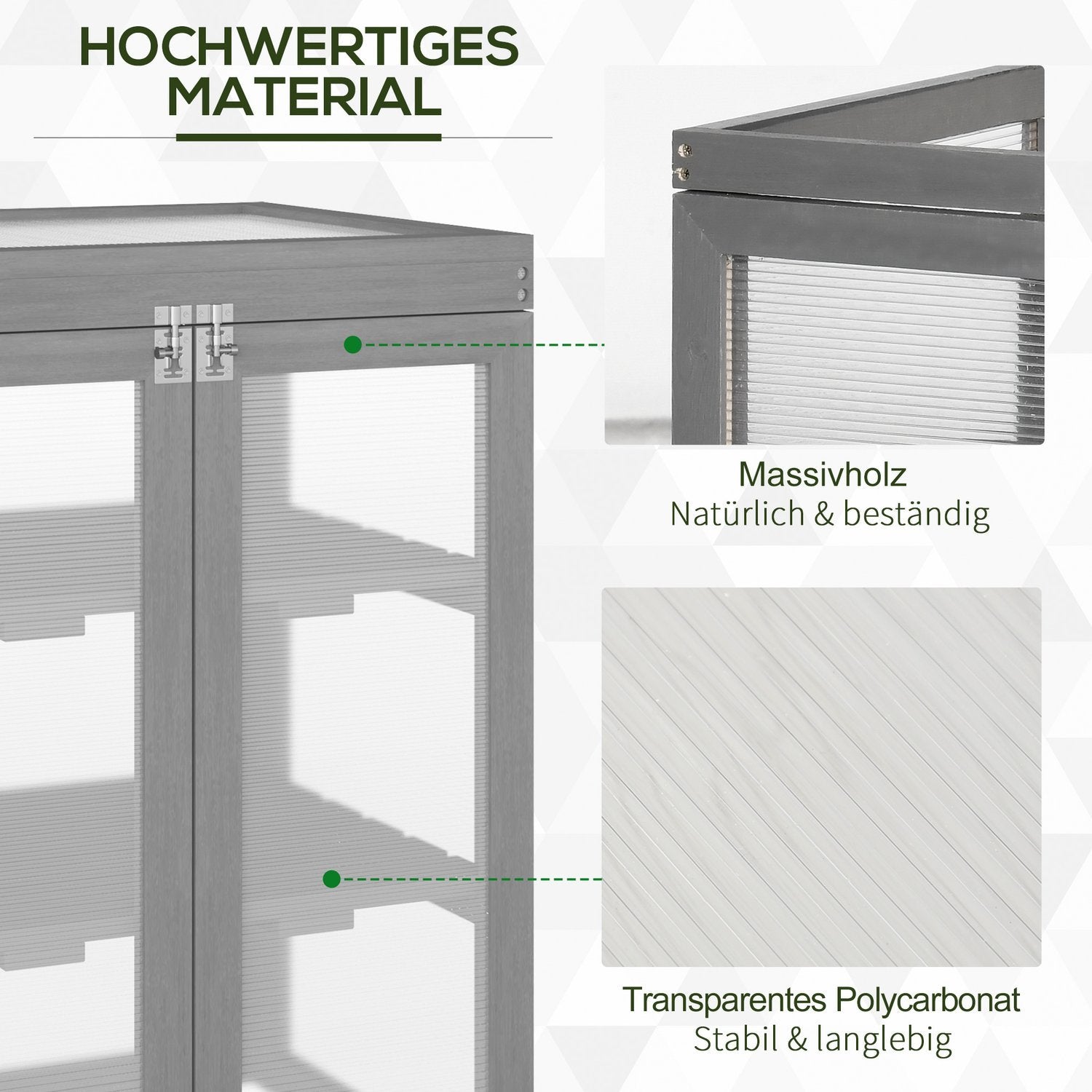 3-Vånings Växthus Kall Ram Växthus Kall Ram Box Med Två Dörrar Av Trä Och Polykarbonat Väderbeständig Lastkapacitet Upp Till 15 Kg (Per Hylla) Mörkgrå