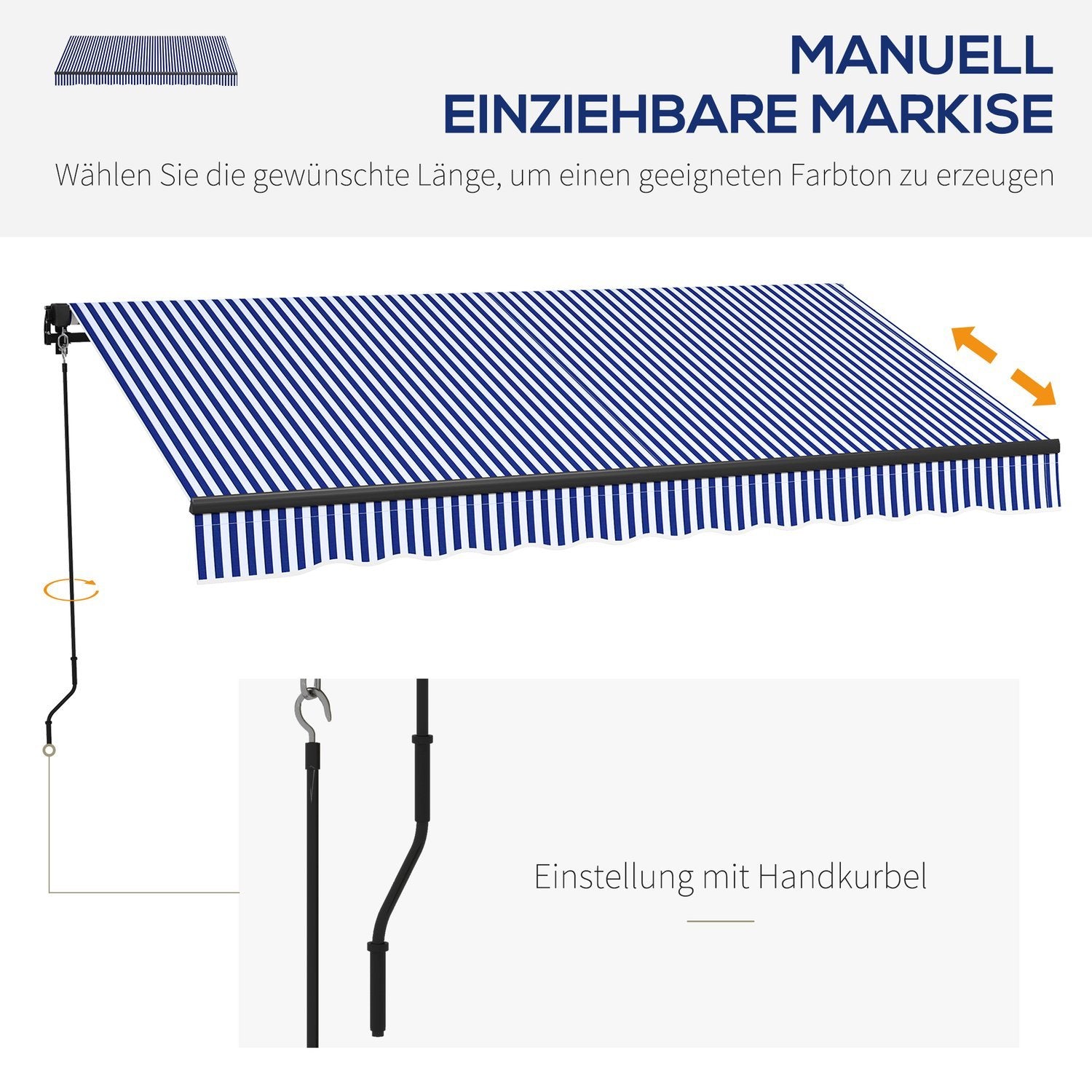 3 X 2,5 M Markis Vägghängd Balkongmarkis Med Handvev, Solskydd, Solskydd För Balkong Aluminium Blå + Vit