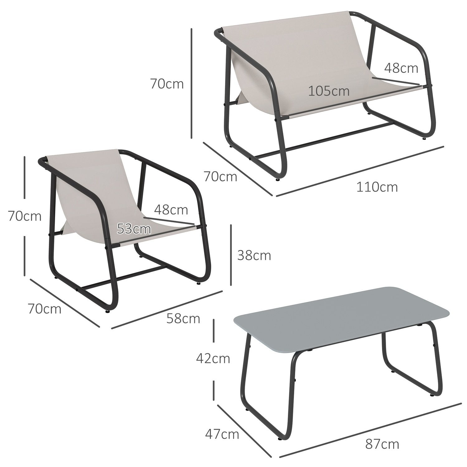 4 St. Trädgårdsmöbelset, Sittgrupp Med 2 Fåtöljer, 1 Tvåsits, 1 Soffbord Av Härdat Glas, Trädgårdsmöbler För Balkong, Terrass, Mesh, Kräm