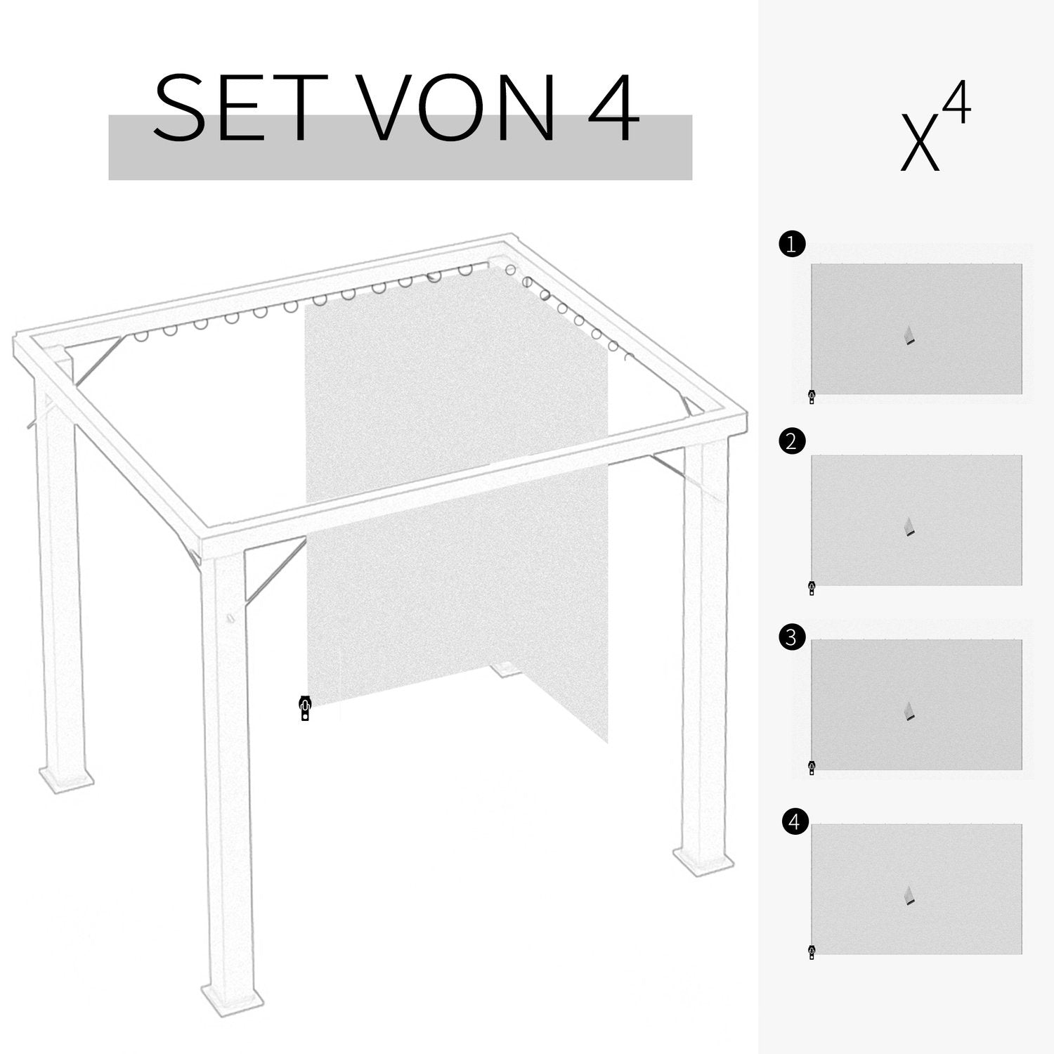 4 Sidopaneler För 3X3M Lusthus, Med Krokar, Sidoväggar, Polyester, Beige, 302X205Cm