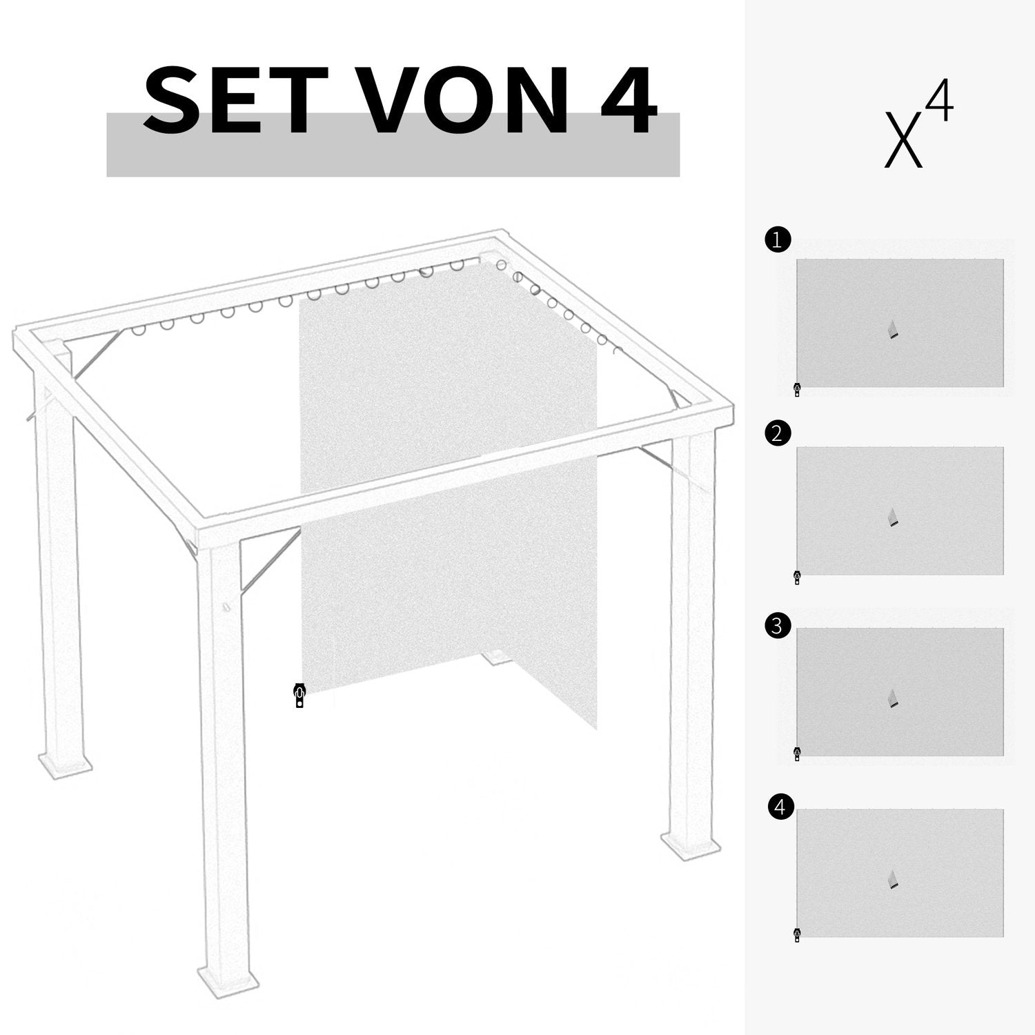 4 Sidopaneler För 3X4 M Lusthus Med Krokar Sidoväggar För Trädgårdslusthus Partytält Polyester Ljusgrå 352 X 205 Cm