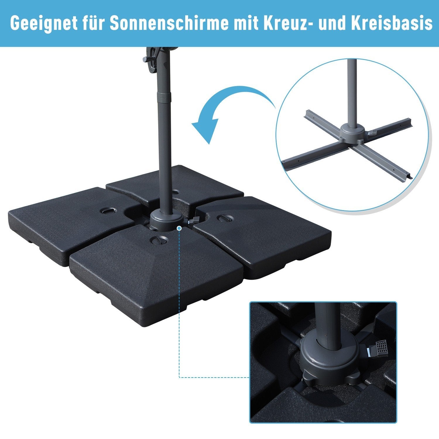 4 X Parasollvikt Parasollställ Kan Fyllas Med Sandvatten Hdpe Plast Svart Mått Per Element 51 X 51 X 12 Cm Upp Till 130 Kg