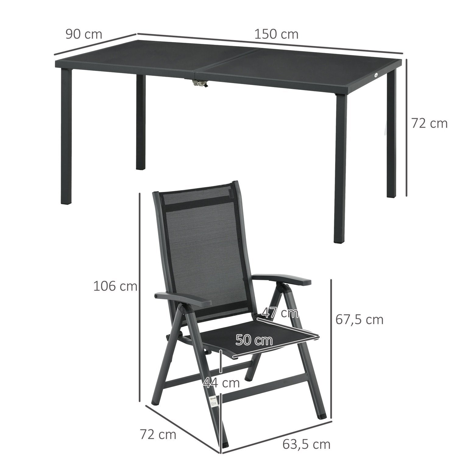 5-Delad Trädgårdsmöbelset, Sittset Inklusive 1 Matbord, 4 Hopfällbara Stolar, Balkongmöbelset, Trädgårdsset, Mesh, Svart