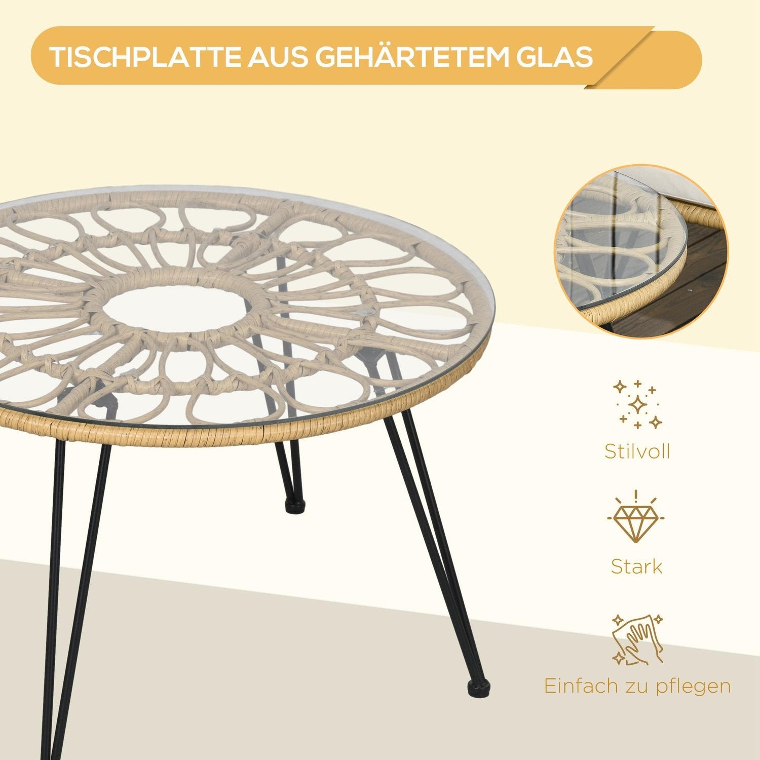 5-Delad Trädgårdsmöbelset I Rotting, Sittset Med 1 Matbord, 4 Stolar, Sittgrupp, Trädgårdsset För Balkong, Terrass, Polyester, Beige