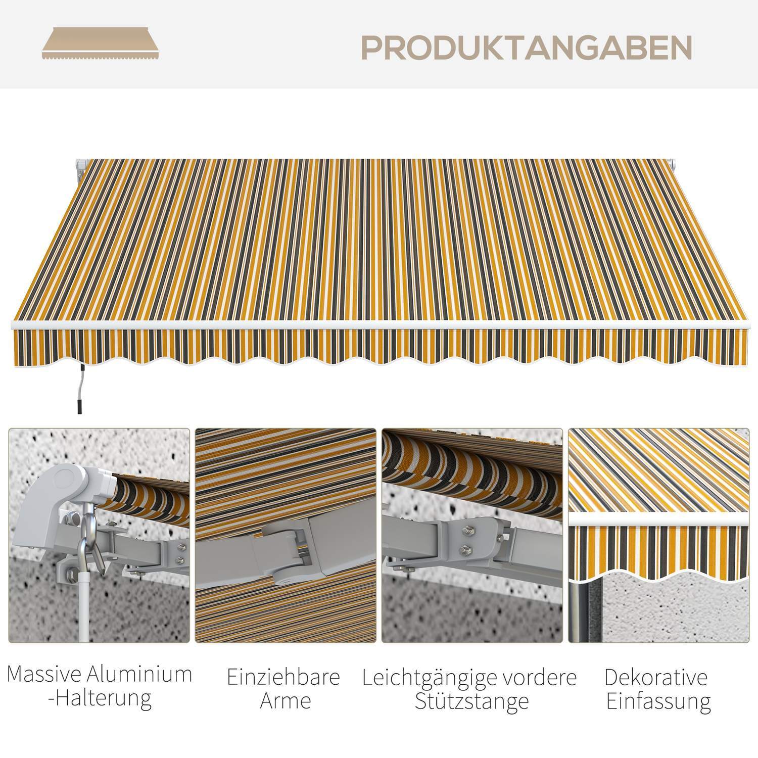 Markis Vikarm Markis Solskydd Med Handvev 3,5 X 2,5 M Gul Grå Aluminium Polyester