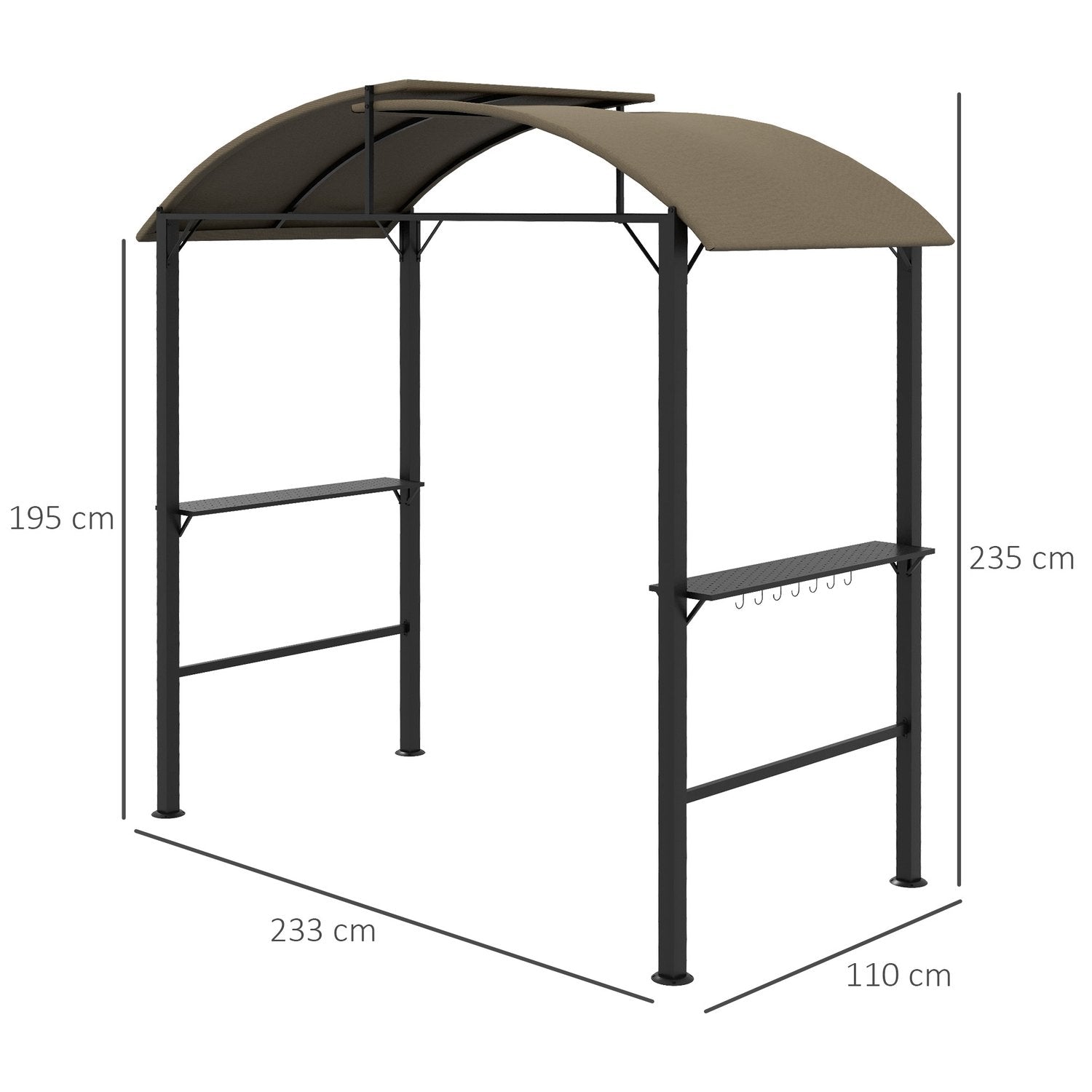 Bbq Grill Pavilion 1,1 X 2,3 M Väderbeständig Trädgårdslusthus Med Polyestertak, Sidohyllor, För Grillar Upp Till 100 Cm, Stål, Kaki