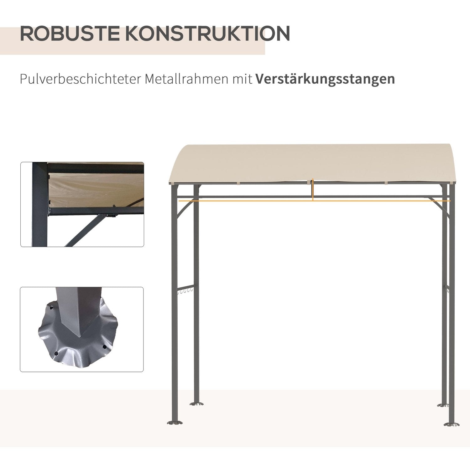 Barbecue Gazebo, Grillkapell, Regnskydd Med Uv-Beständig, Trädgårdslusthus Med Krokar, Stålstomme, Polyester, Beige, 215 X 150 X 220 Cm