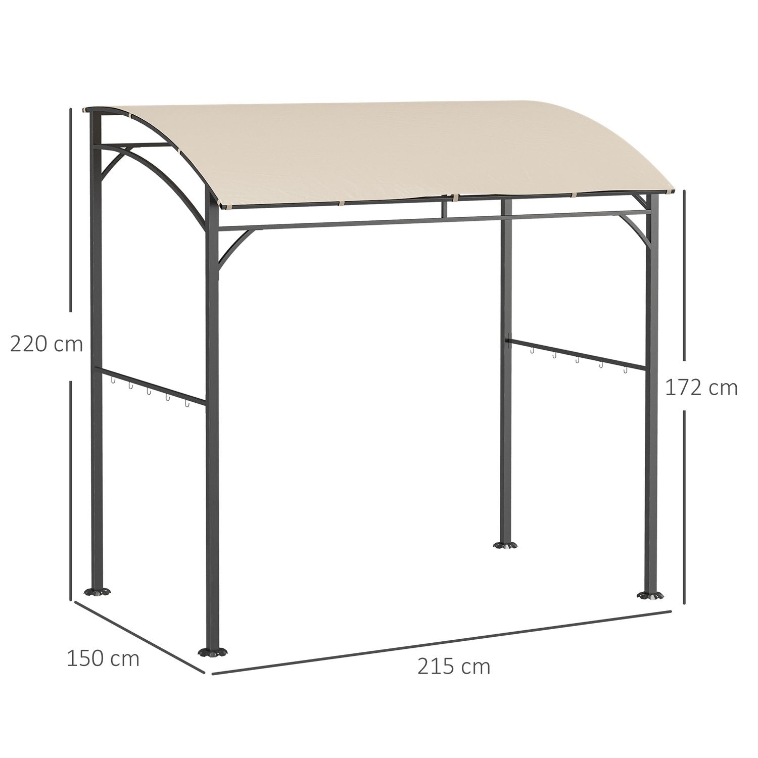 Barbecue Gazebo, Grillkapell, Regnskydd Med Uv-Beständig, Trädgårdslusthus Med Krokar, Stålstomme, Polyester, Beige, 215 X 150 X 220 Cm