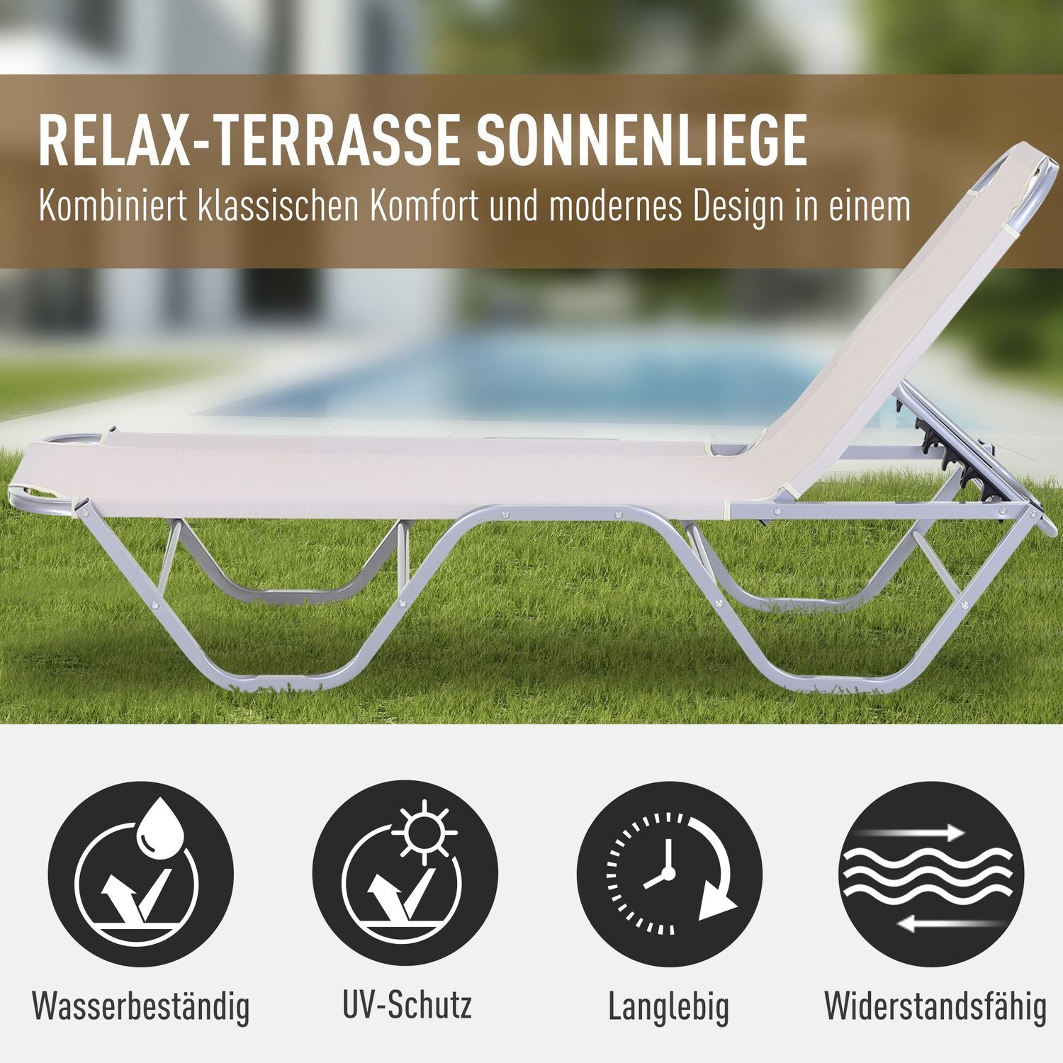 Beach Solstol Solstol 5-Vägs Justerbar Aluminium Textline Beige 163X58.5X91Cm