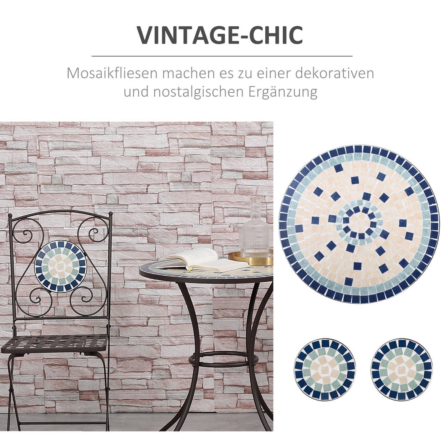 Bistroset För 2 I Nostalgisk Design, Mosaikstenar, Väderbeständig, Flerfärgad