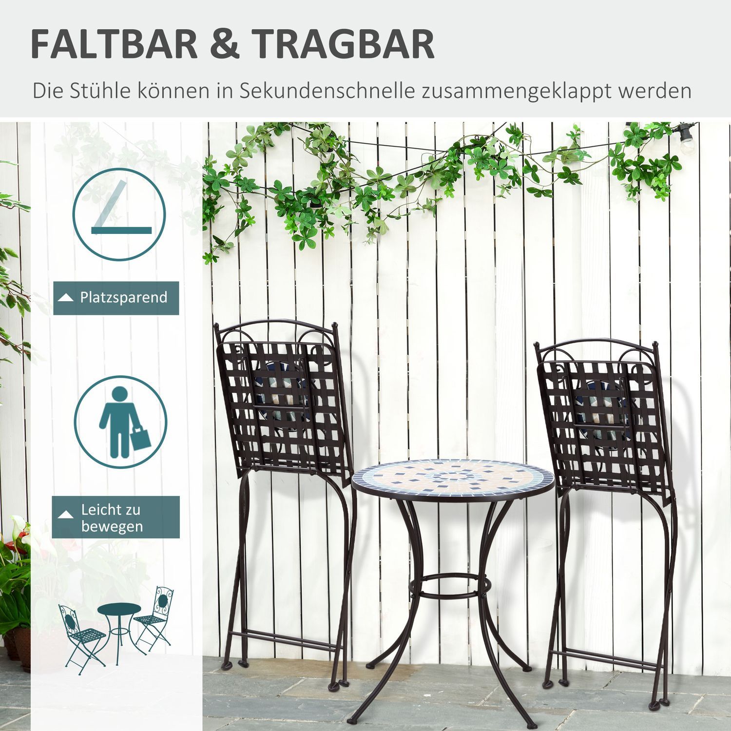 Bistroset För 2 I Nostalgisk Design, Mosaikstenar, Väderbeständig, Flerfärgad