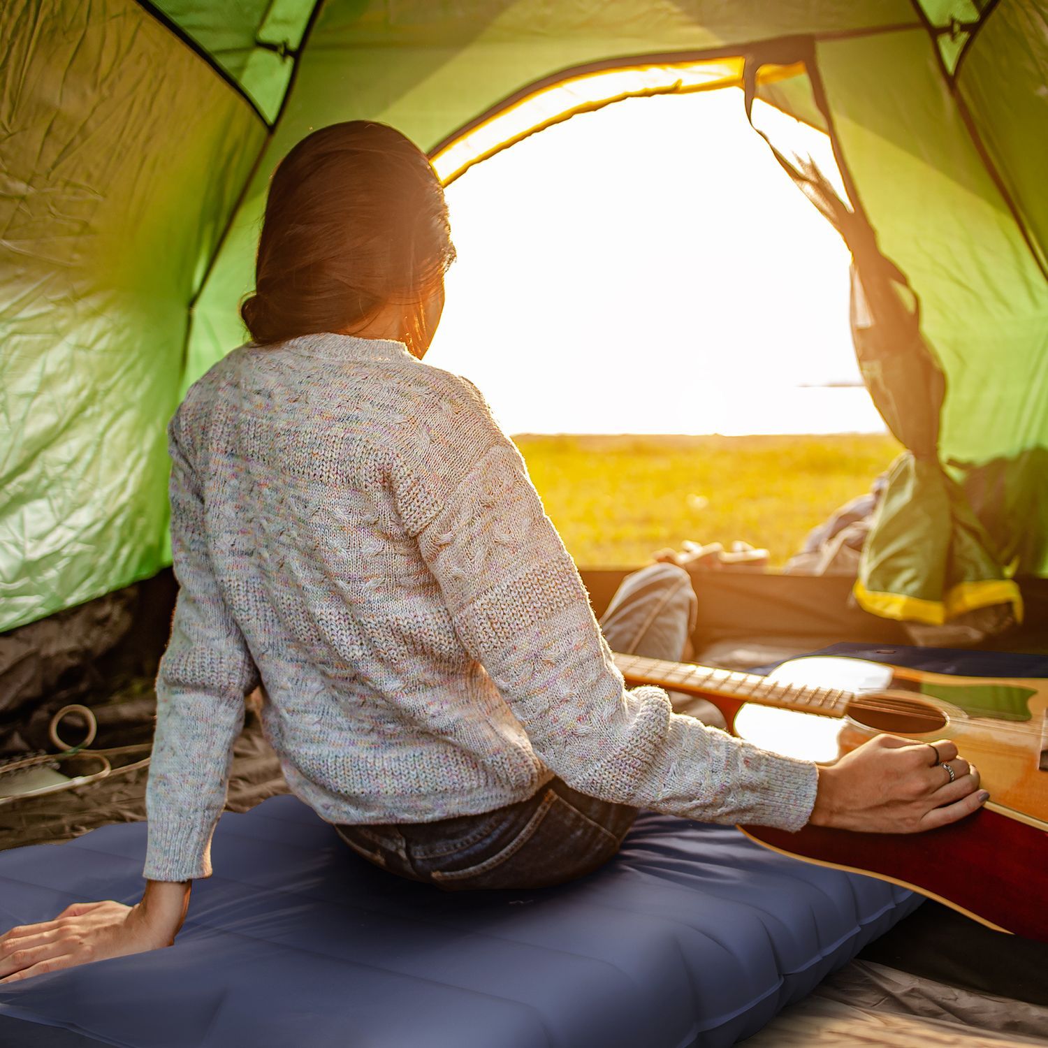 Camping Sovmatta Vattenavvisande Luftmadrass Med Fotpump & Bärväska, Blå, Upp Till 80 Kg