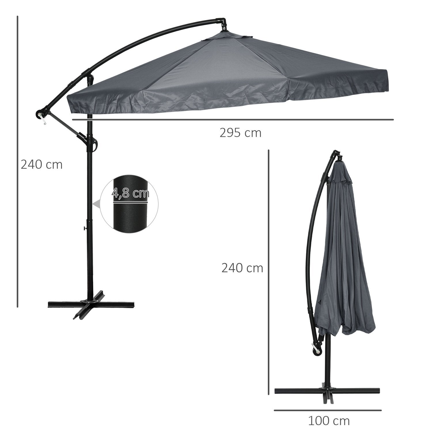 Cantilever Paraply 295X295Cm Parasoll Handvev Myggnät 360° Roterbart Trädgårdsparaply 8 Personer Marknad Paraply Balkong Stål Polyester