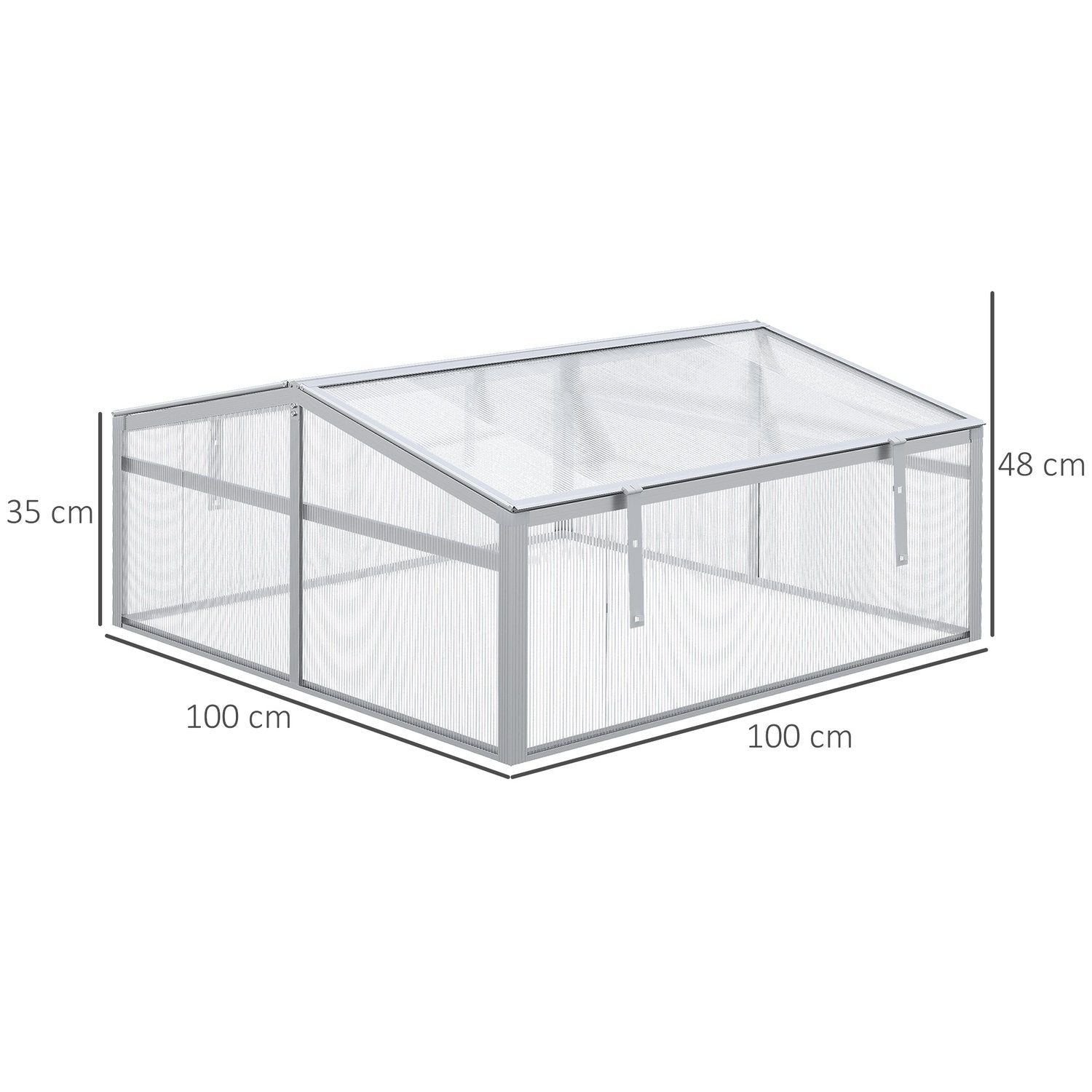 Cold Frame Aluminium 100X100X48Cm Upphöjd Säng Med Justerbart Tak, Uv-Skydd, Miniväxthus För Trädgård Och Balkong, Silver