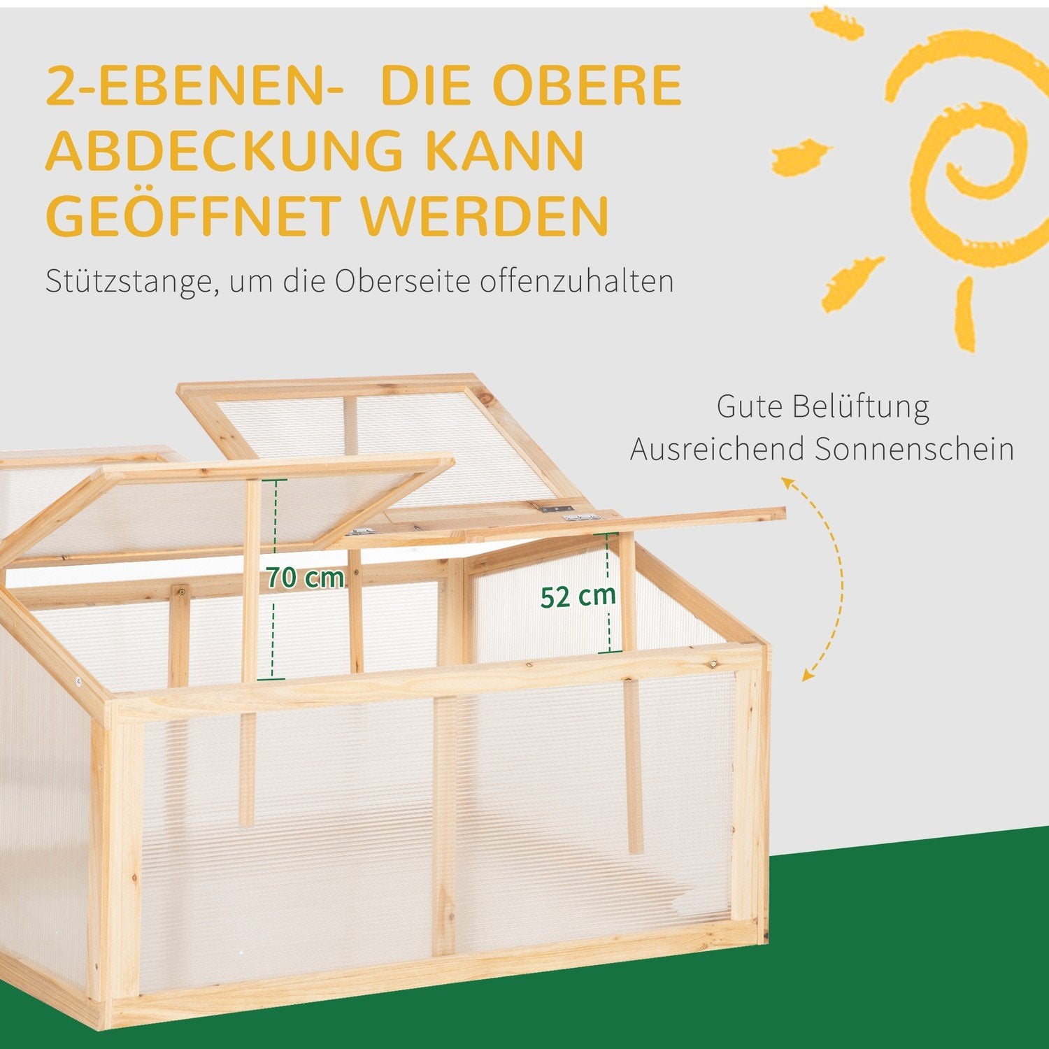 Cold Frame Växthus Med Träpolykarbonatskydd, Väderbeständig, Naturlig, 102X71X53Cm