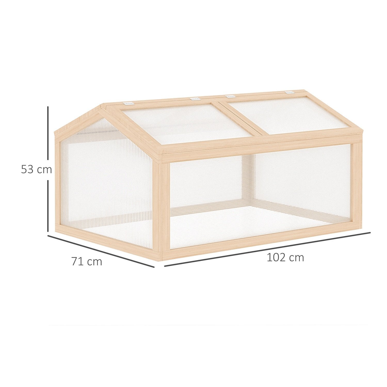 Cold Frame Växthus Med Träpolykarbonatskydd, Väderbeständig, Naturlig, 102X71X53Cm