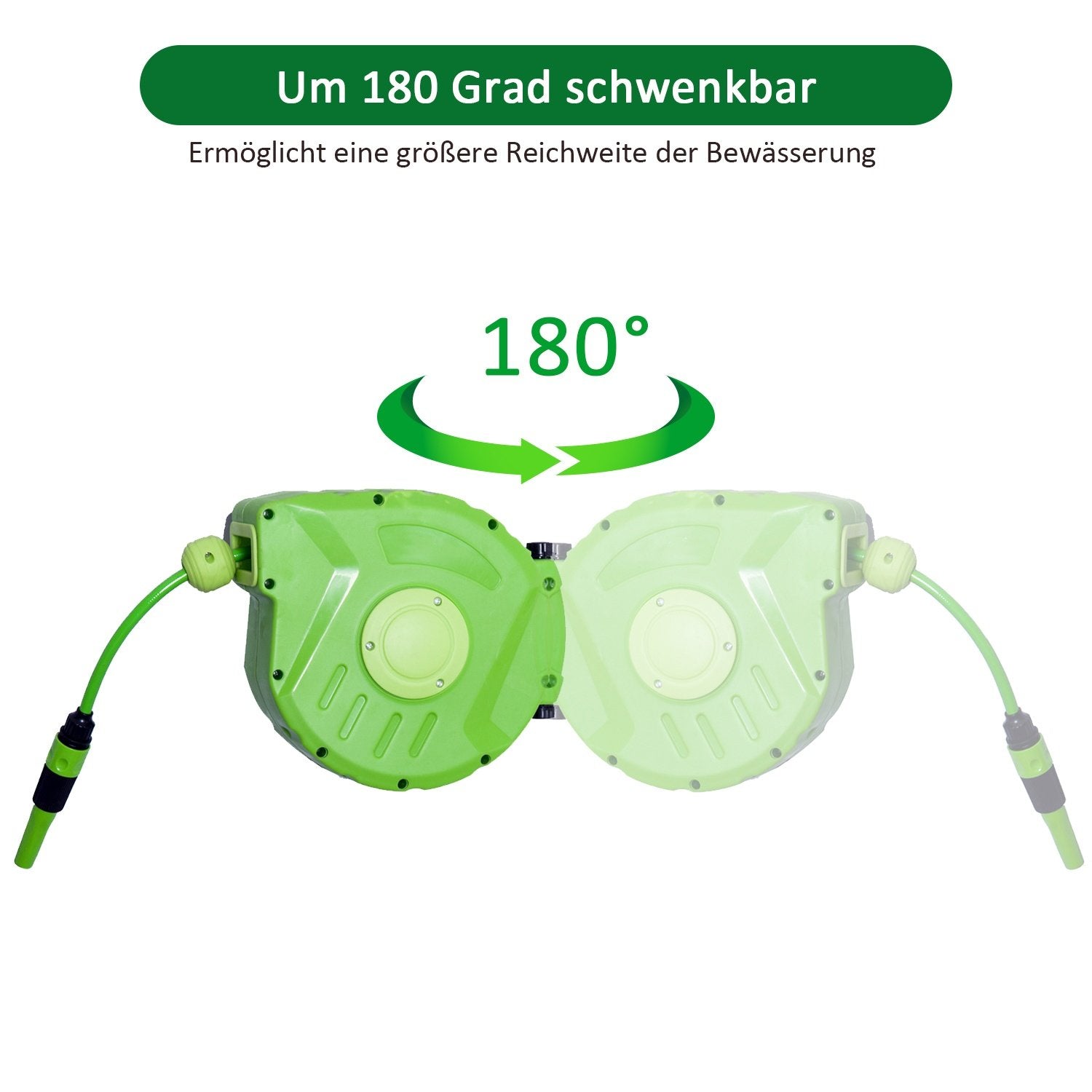 Tryckluftsslangupprullare 10+1M Automatisk Slangupprullare, 180° Vridbar, För Trädgård & Verkstad, Grön