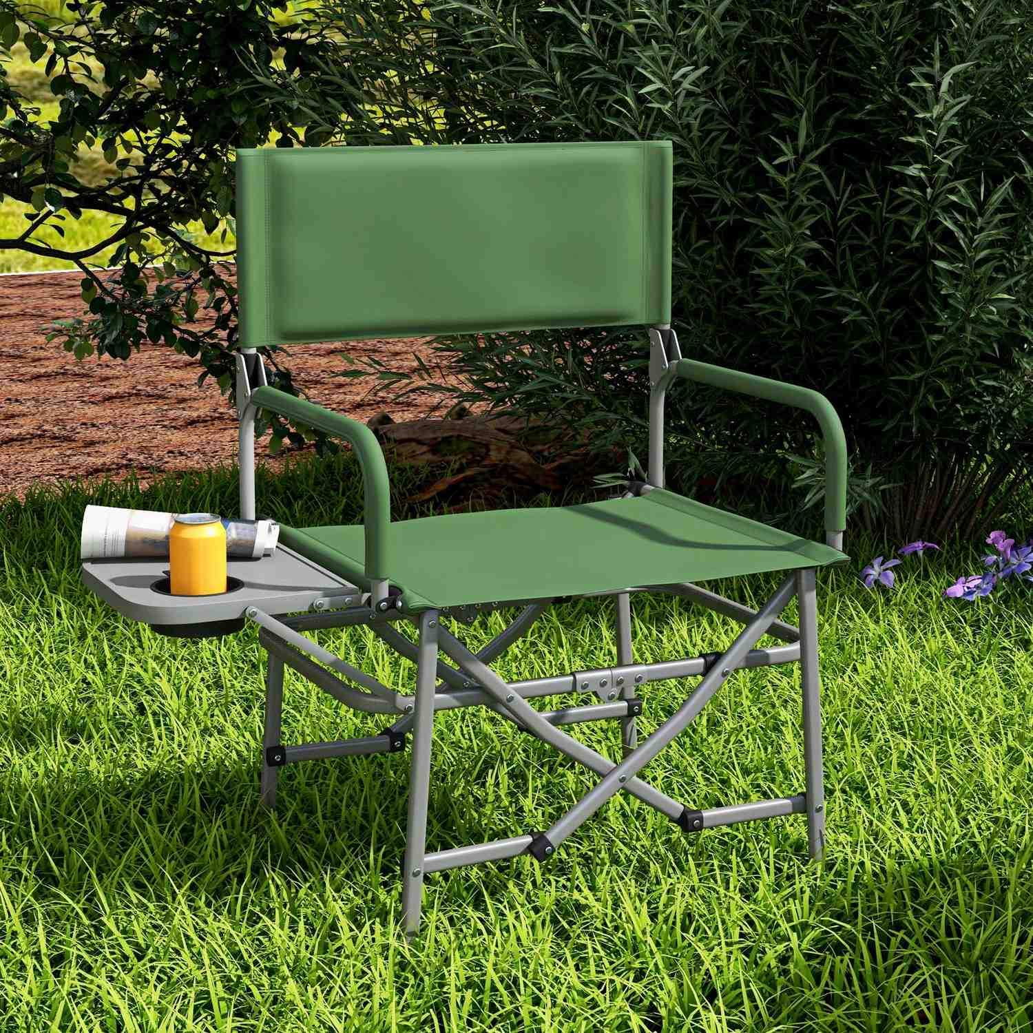 Director'S Chair Hopfällbar Campingstol Med Sidobord Mugghållare Hopfällbar Stol Med Handtag För Camping Beach Oxford Green