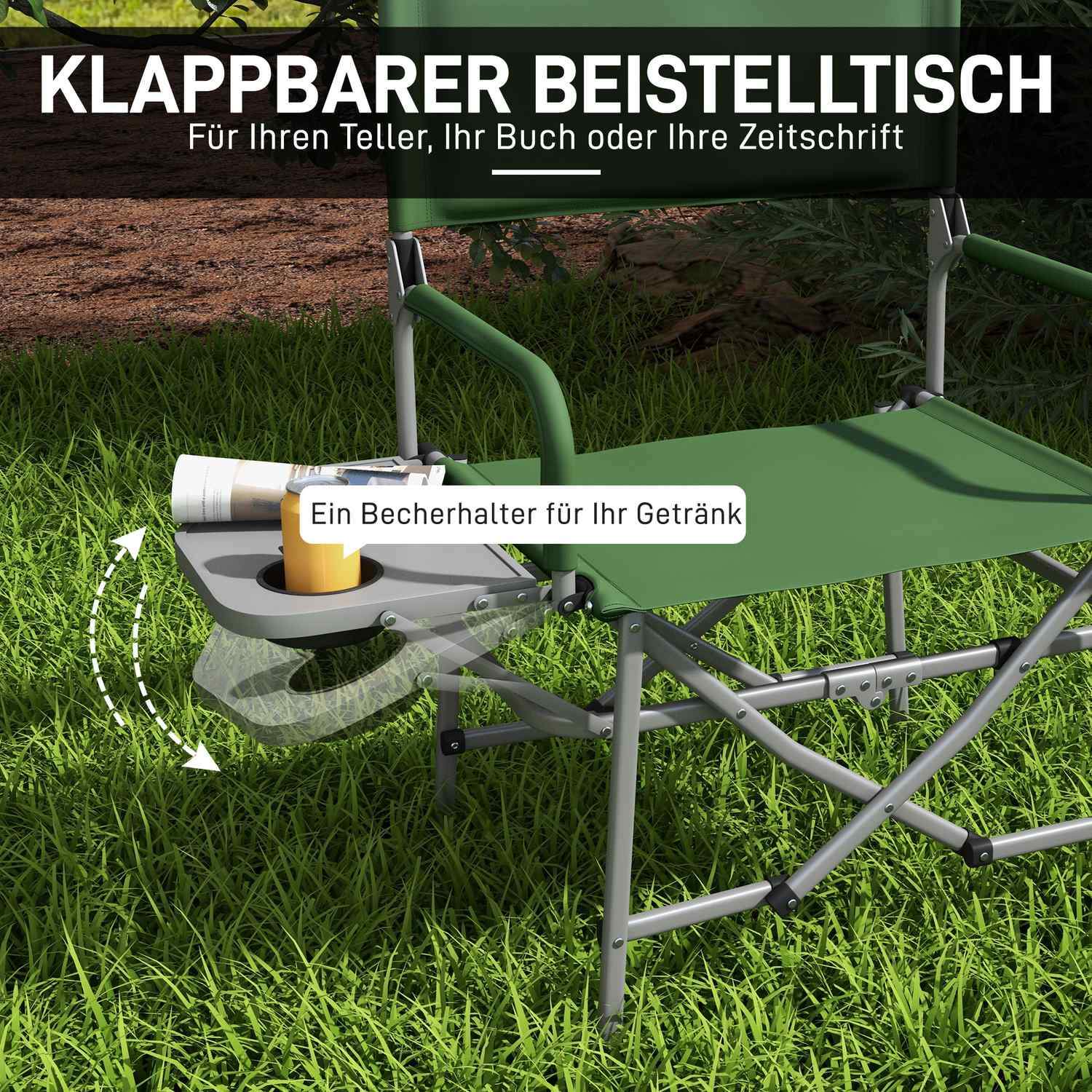 Director'S Chair Hopfällbar Campingstol Med Sidobord Mugghållare Hopfällbar Stol Med Handtag För Camping Beach Oxford Green