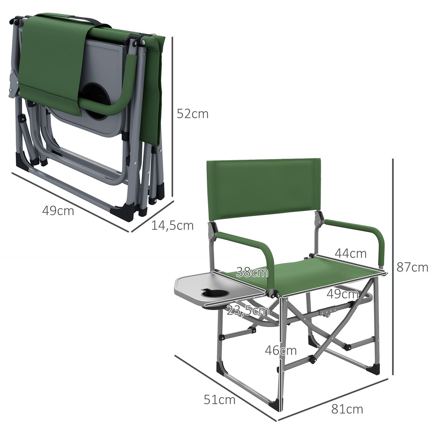 Director'S Chair Hopfällbar Campingstol Med Sidobord Mugghållare Hopfällbar Stol Med Handtag För Camping Beach Oxford Green