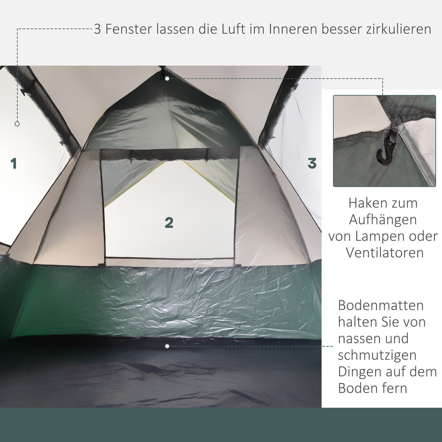 Dome Tält 3 Person Polyester Grön 205X195X135Cm Pinnar