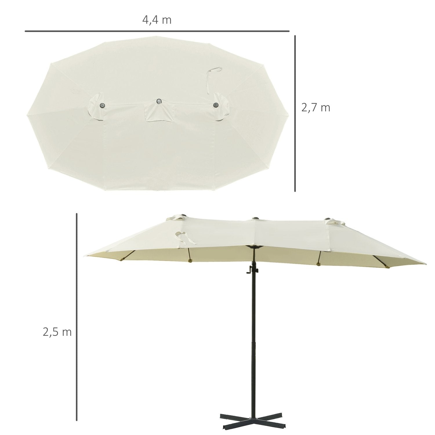 Dubbelparasoll Cantilever Paraply Dubbelt Paraply Med Vev Justerbart Trädgårdsparaply Solskydd Metall Krämvit 440 X 270 X 250 Cm