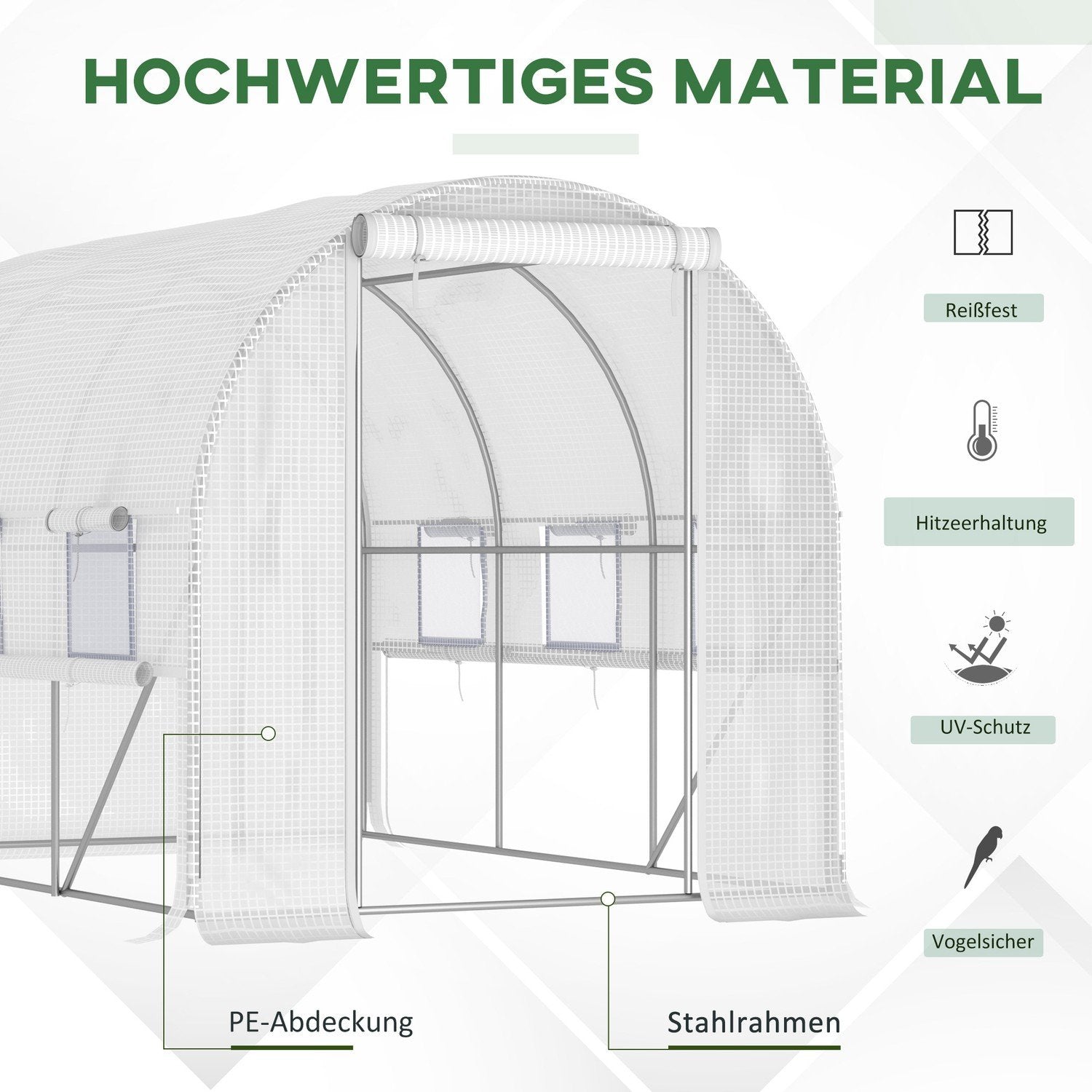 Film Greenhouse 2,95X2X2M, Tunnel, Rullfönster, Uv-Skydd, Vindtät, Stål, Vit