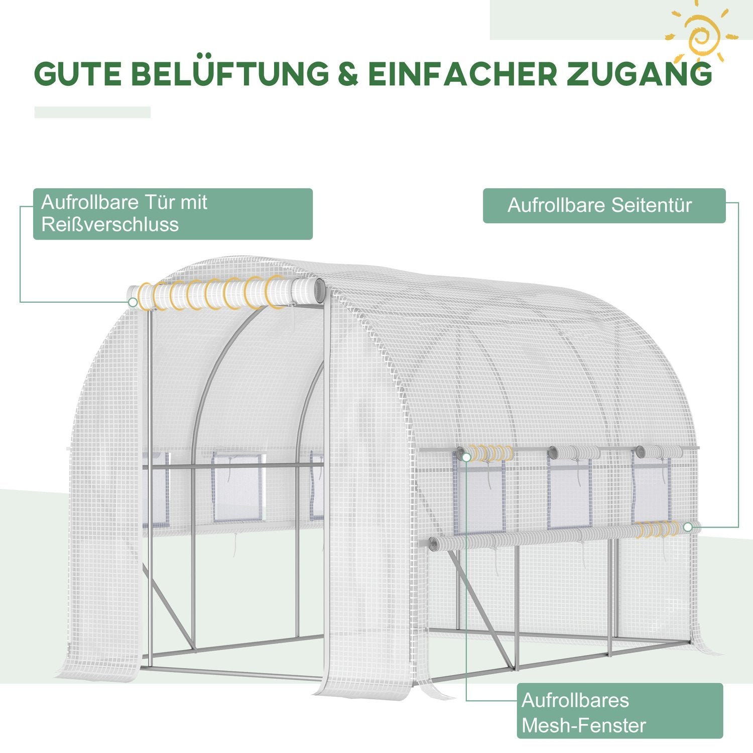 Film Greenhouse 2,95X2X2M, Tunnel, Rullfönster, Uv-Skydd, Vindtät, Stål, Vit