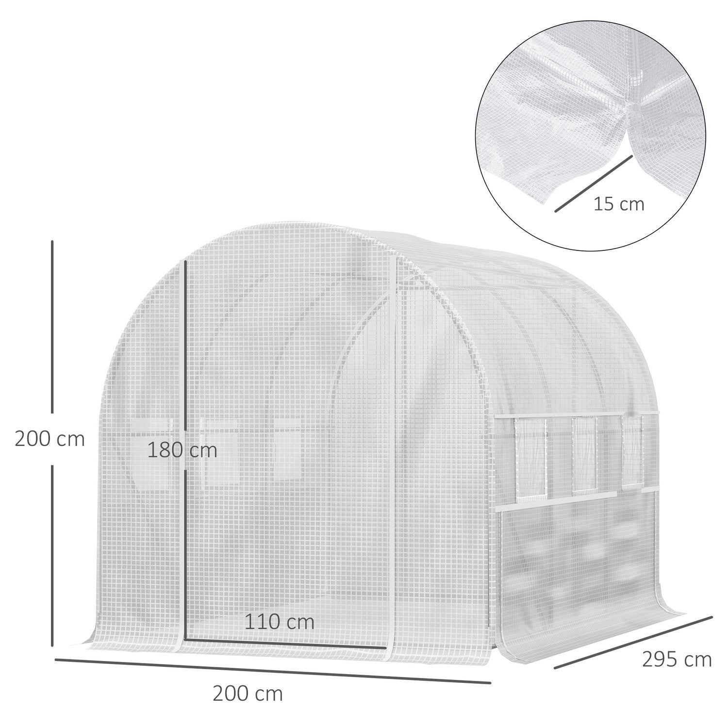 Film Greenhouse 2,95X2X2M, Tunnel, Rullfönster, Uv-Skydd, Vindtät, Stål, Vit