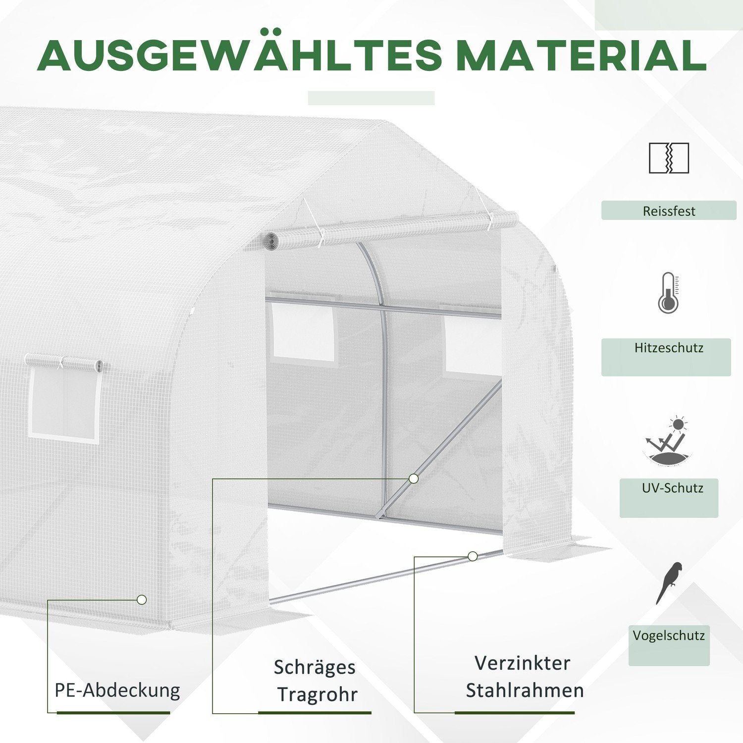 Film Greenhouse 4,45X2,99X2,05M Uv-Skydd Tomathus, Meshfönster, Vindtätt, Metall, Vit