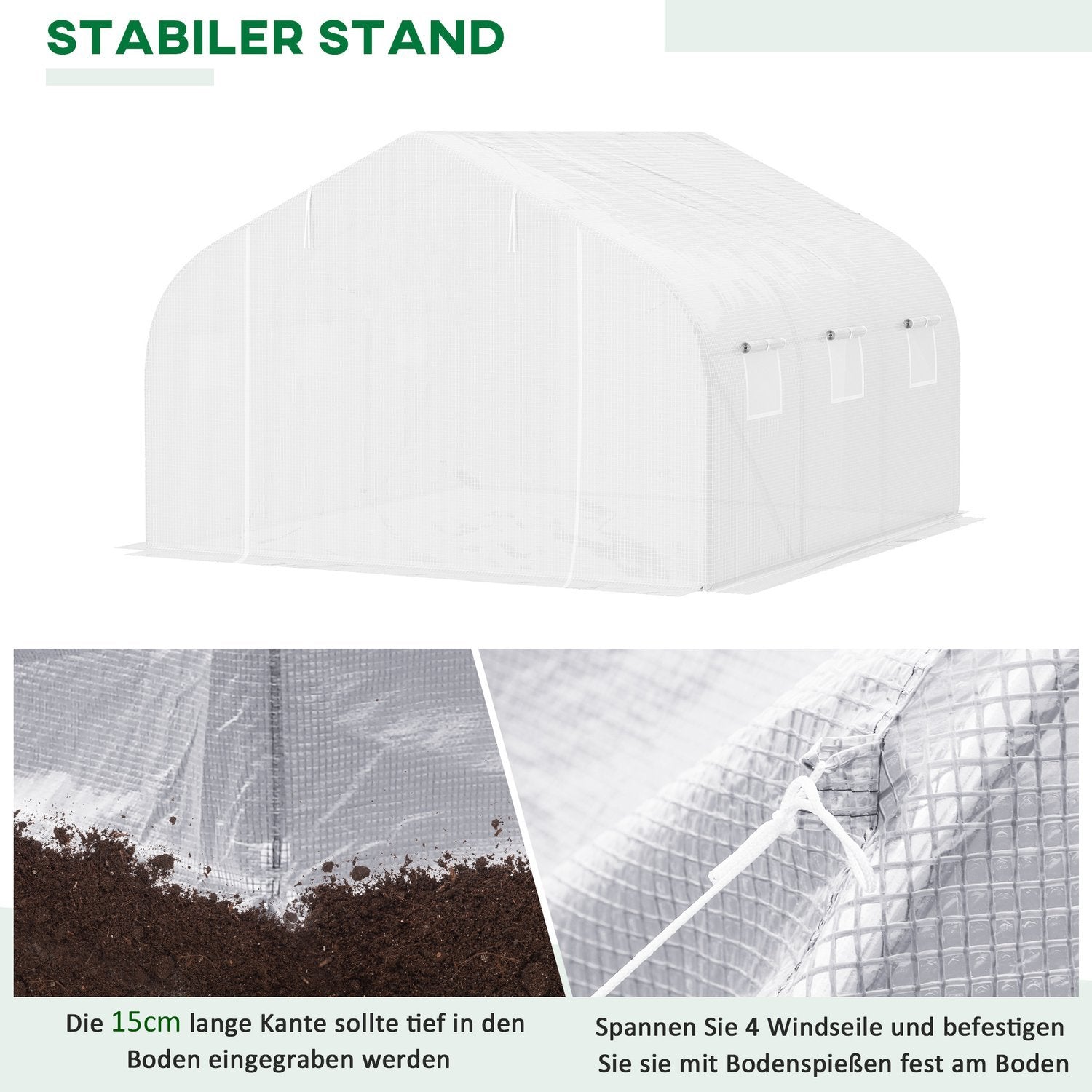 Film Greenhouse 4,45X2,99X2,05M Uv-Skydd Tomathus, Meshfönster, Vindtätt, Metall, Vit