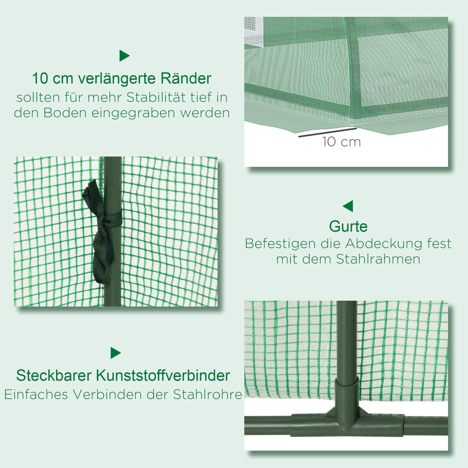 Film Greenhouse Mini Tunnel Växthus Med Mesh-Fönster, Uv-Beständig, Pe-Film, Grön, 300X80X45Cm