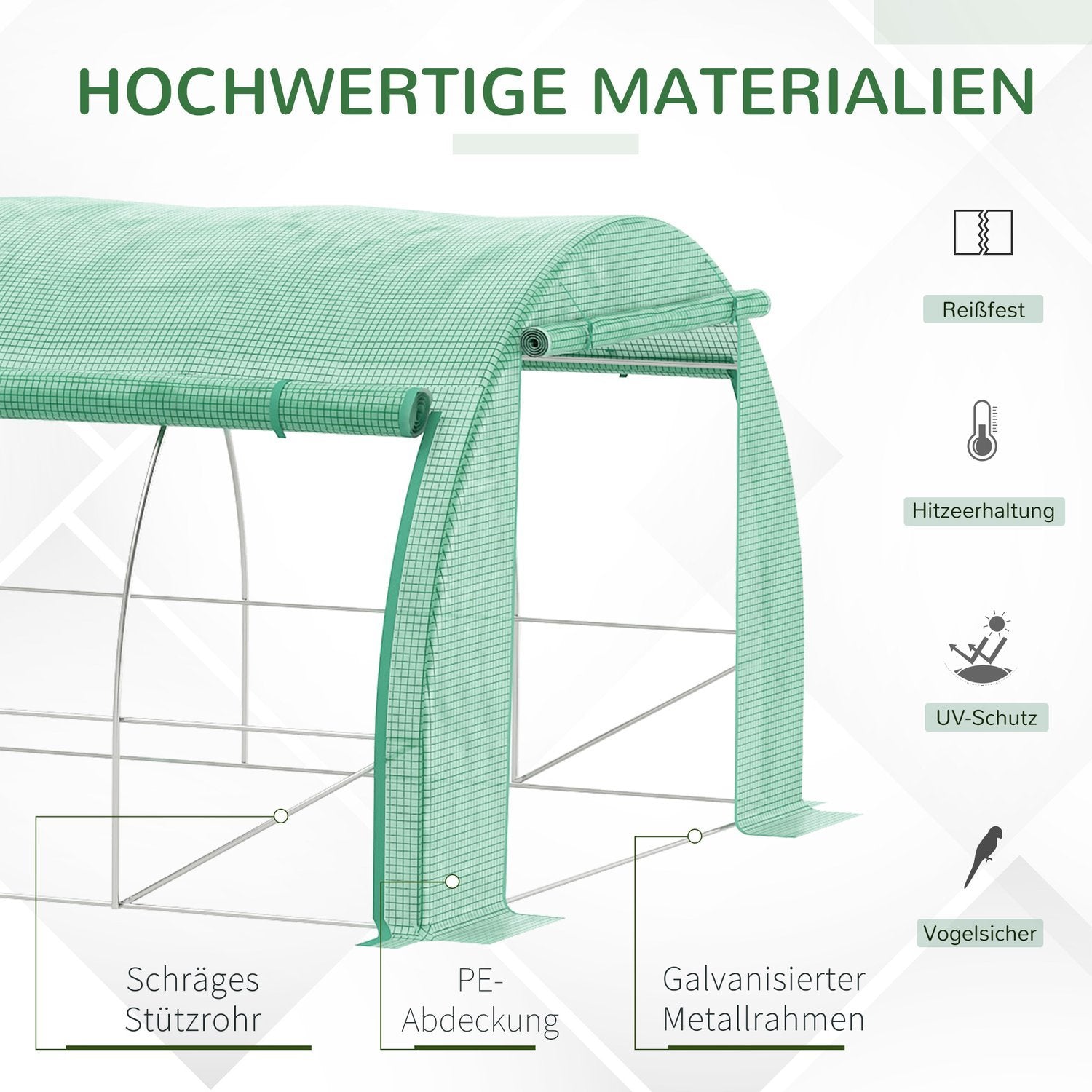 Film Greenhouse Polytunnel 6X3X2M Walkable, Uv-Skydd, Roll-Up Covers, Stålrör, Grön