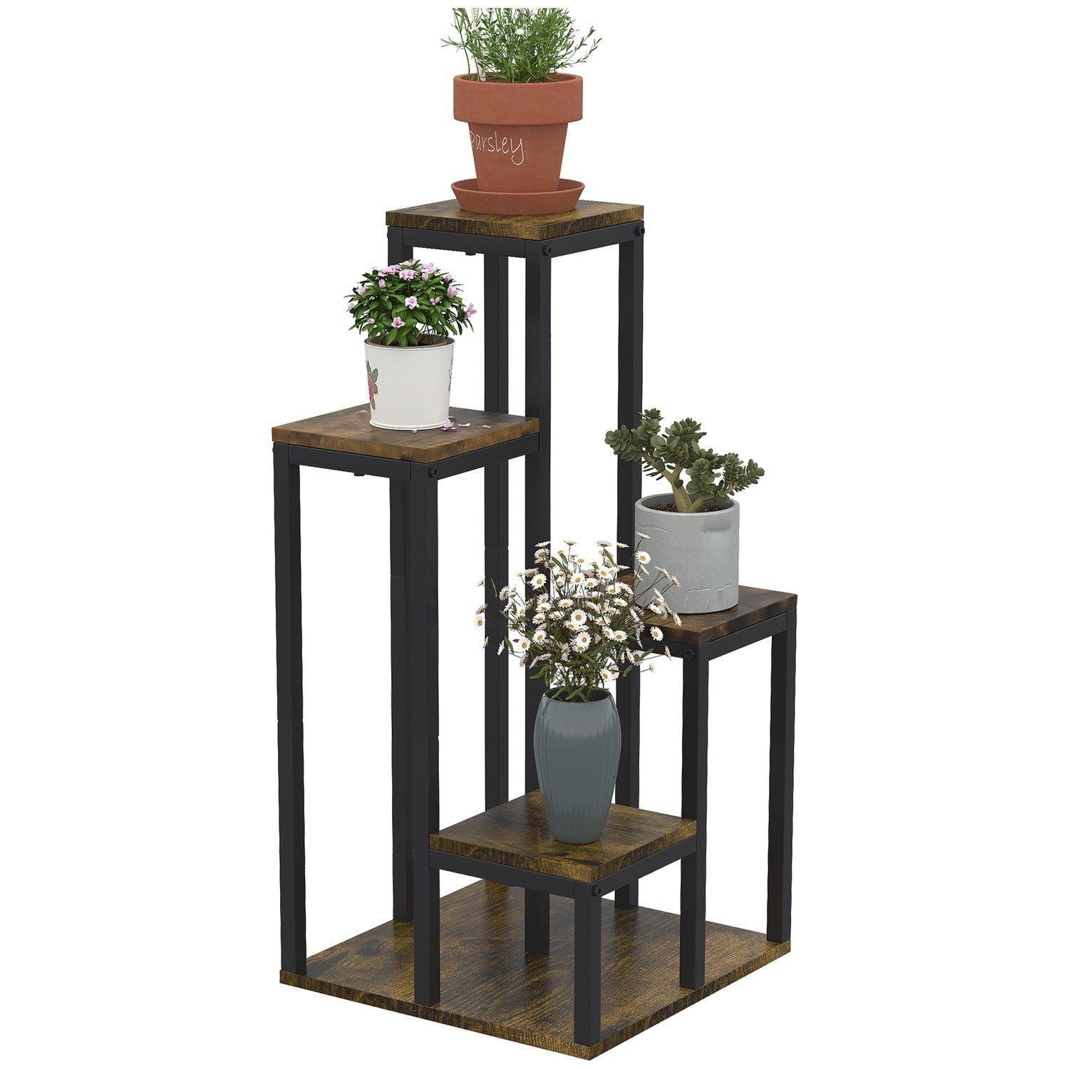 Flower Stand Plant Stand Med 4 Våningar, Multifunktionell Växthylla, Brun, 40X40X81Cm