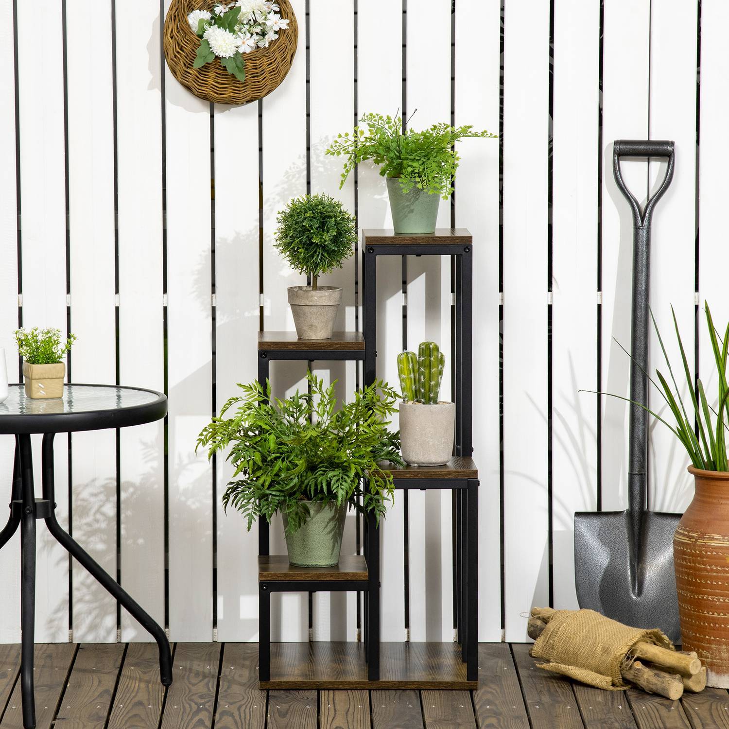 Flower Stand Plant Stand Med 4 Våningar, Multifunktionell Växthylla, Brun, 40X40X81Cm