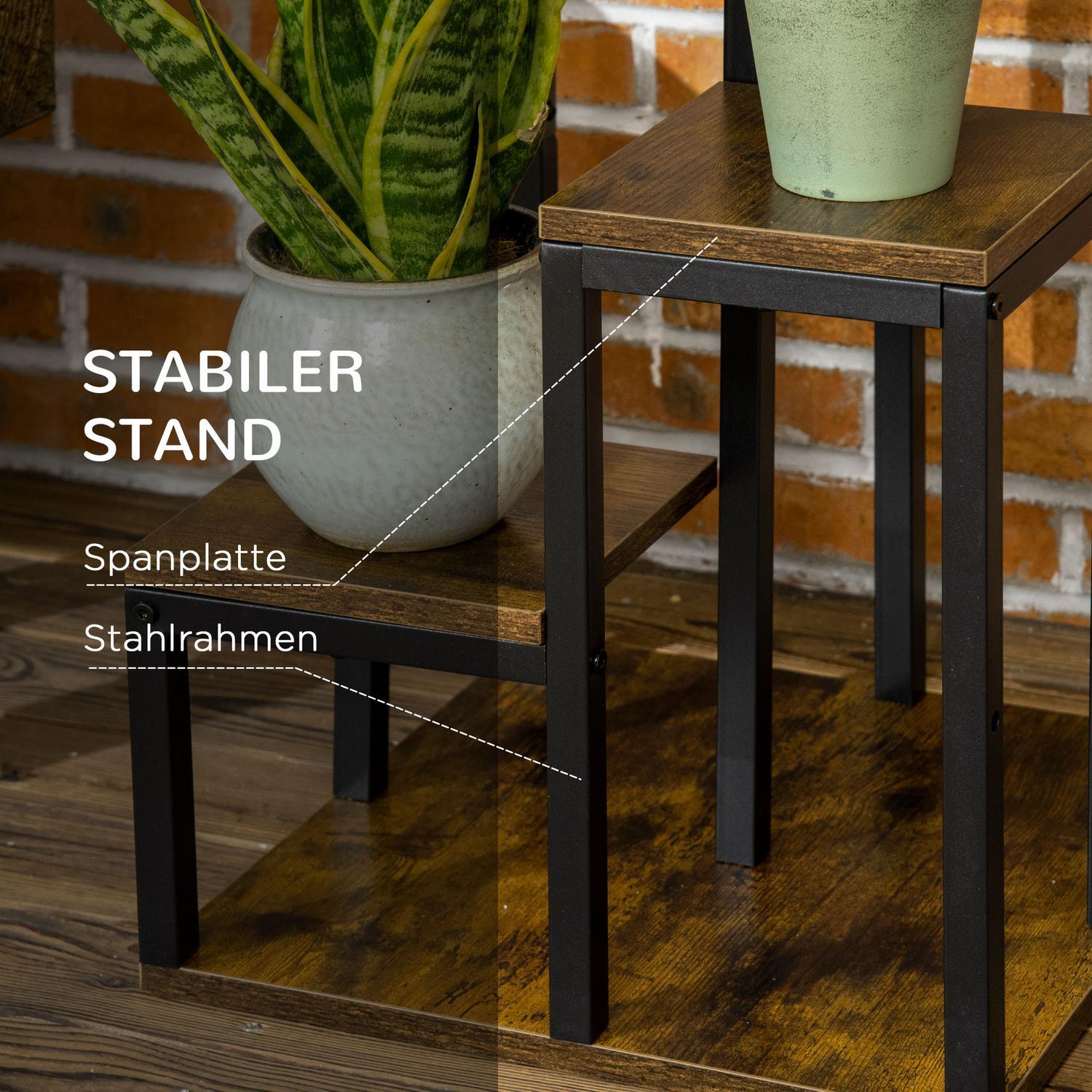 Flower Stand Plant Stand Med 4 Våningar, Multifunktionell Växthylla, Brun, 40X40X81Cm